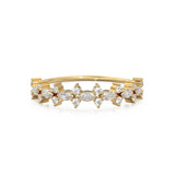 Marquise & Round Diamond Ring / Pointillist Floral Diamond Band / 14k Gold White Diamond Band / Cluster Half Eternity Ring