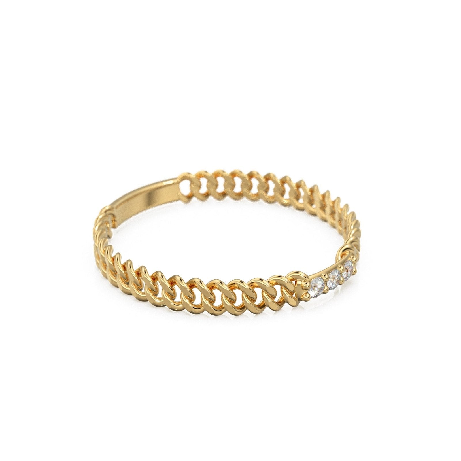 Cuban Link Diamond Ring / Link Chain Diamond Weddin Band in 14k Gold / Gold Band White Diamond Ring / Cuban Link Handmade Ring
