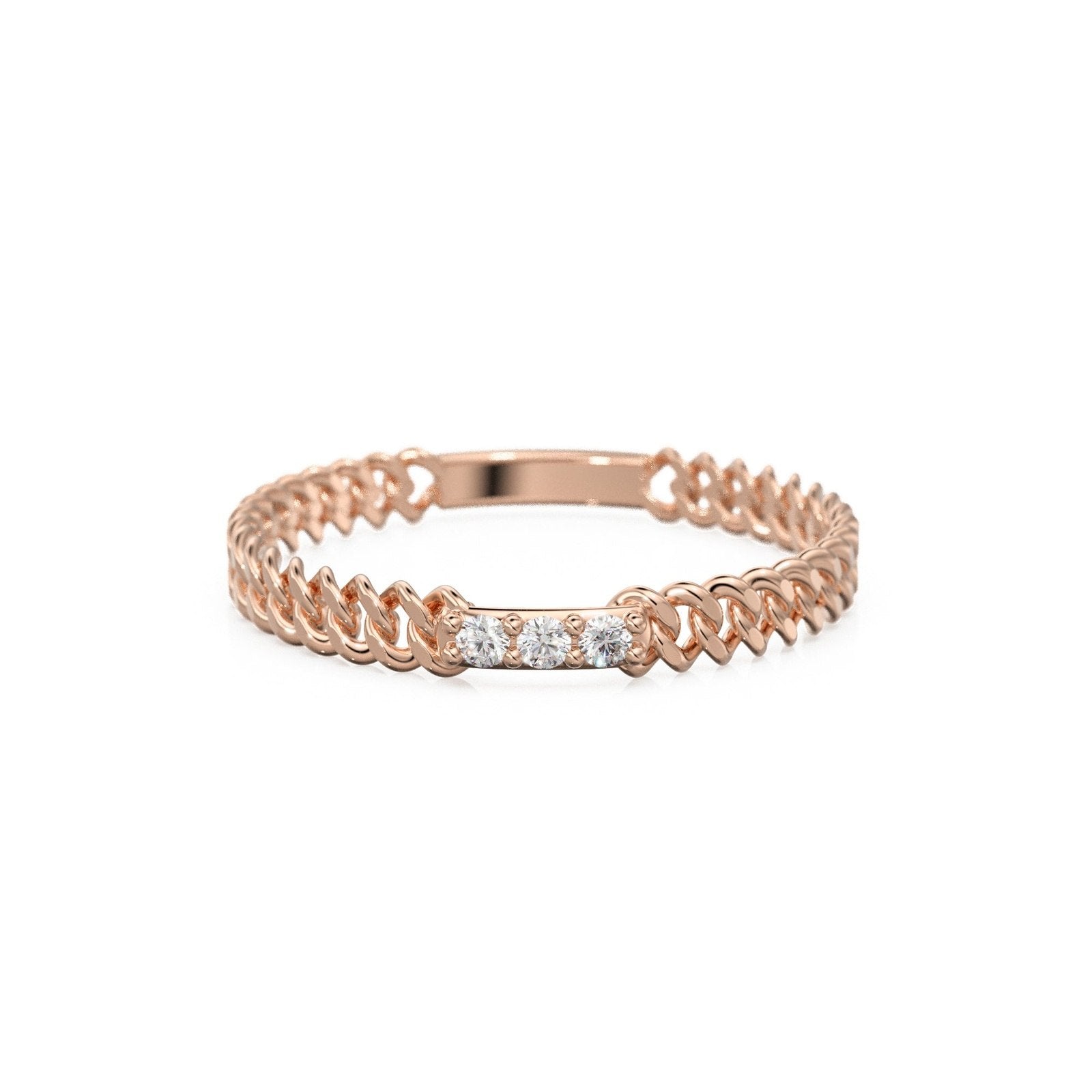 Cuban Link Diamond Ring / Link Chain Diamond Weddin Band in 14k Gold / Gold Band White Diamond Ring / Cuban Link Handmade Ring