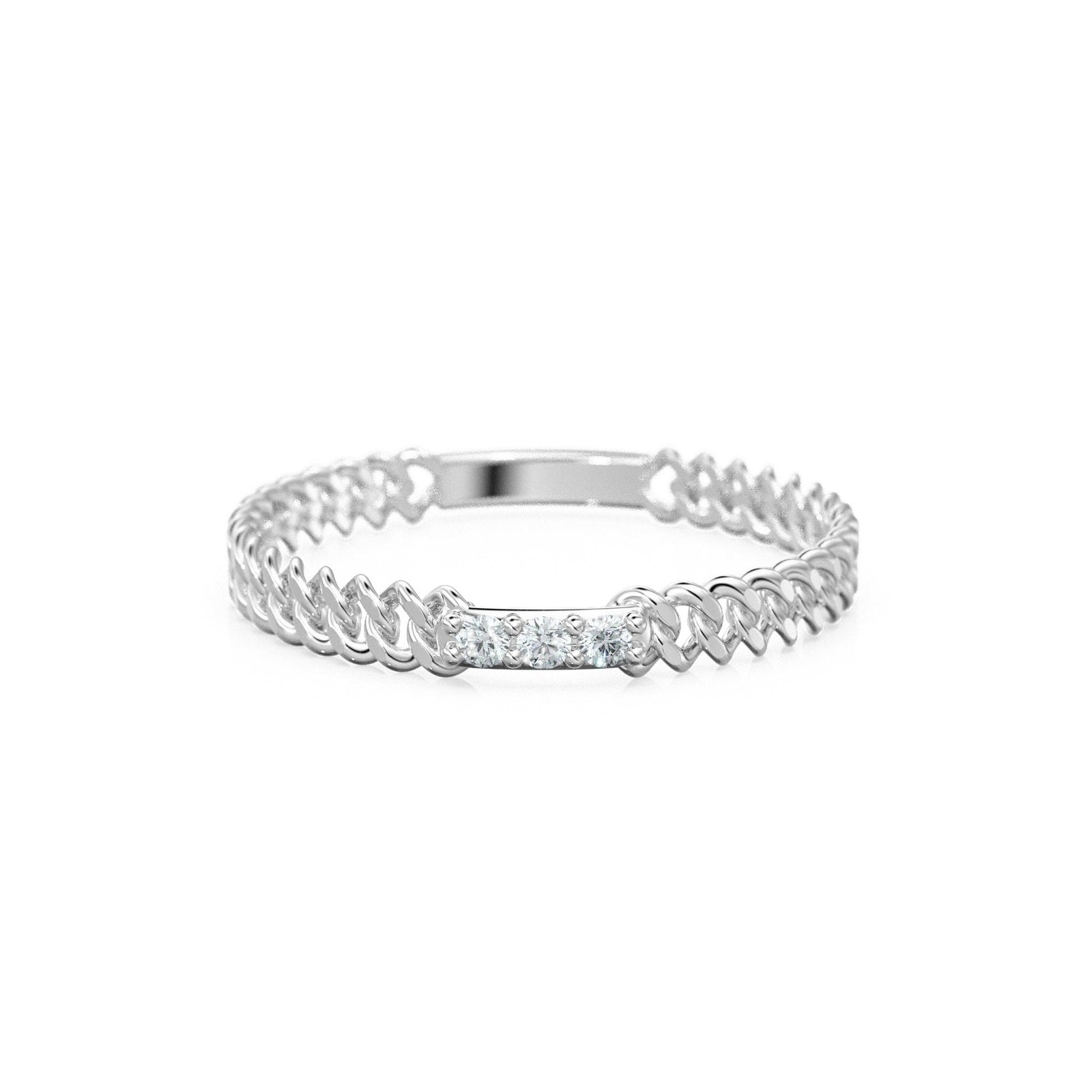 Cuban Link Diamond Ring / Link Chain Diamond Weddin Band in 14k Gold / Gold Band White Diamond Ring / Cuban Link Handmade Ring