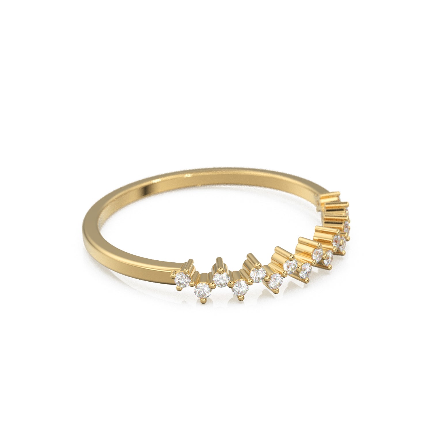 ZigZag Diamond Band in 14k Gold / Prong Set Cluster Diamond Ring / White Diamond Half Eternity Ring / Diamond Wedding Band