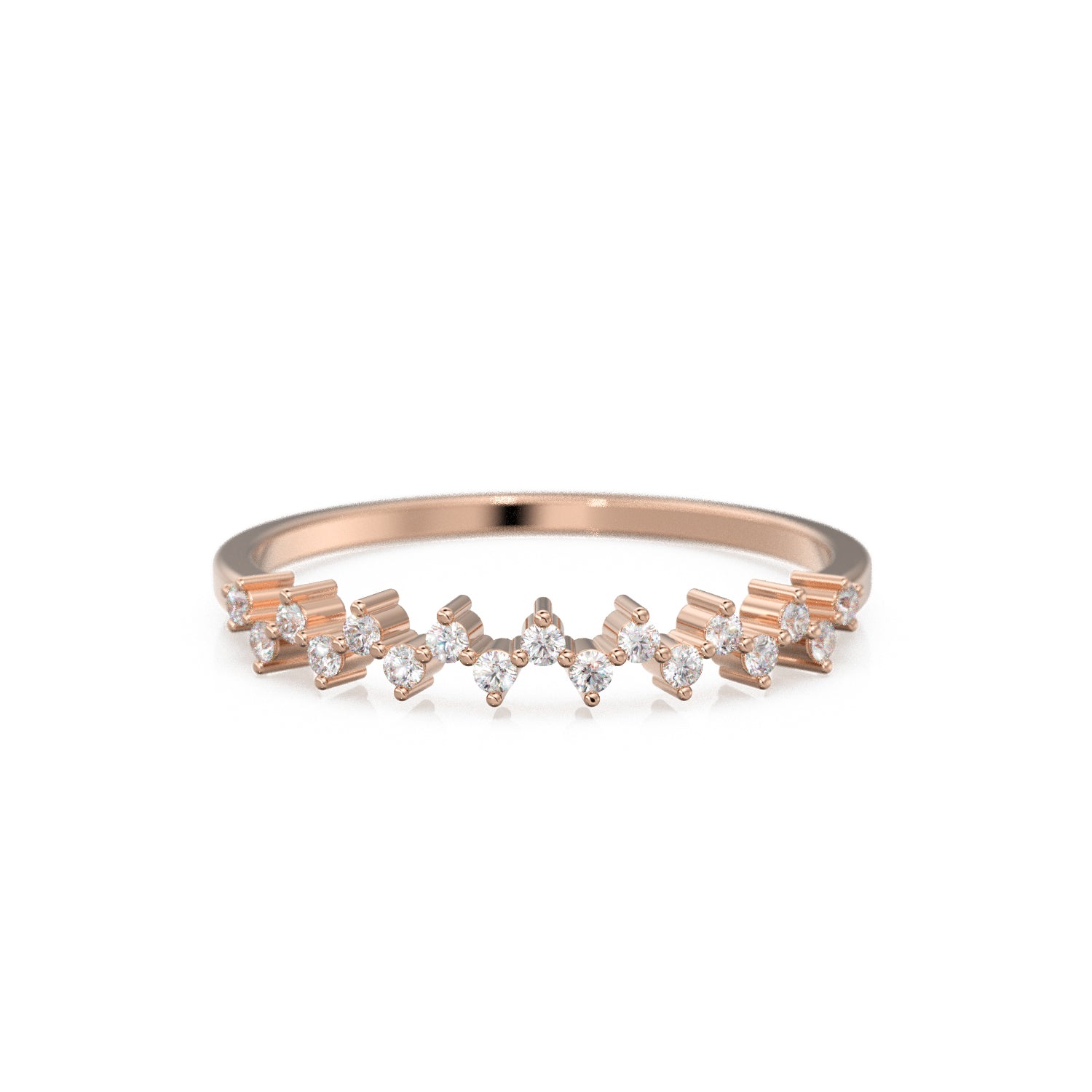 ZigZag Diamond Band in 14k Gold / Prong Set Cluster Diamond Ring / White Diamond Half Eternity Ring / Diamond Wedding Band