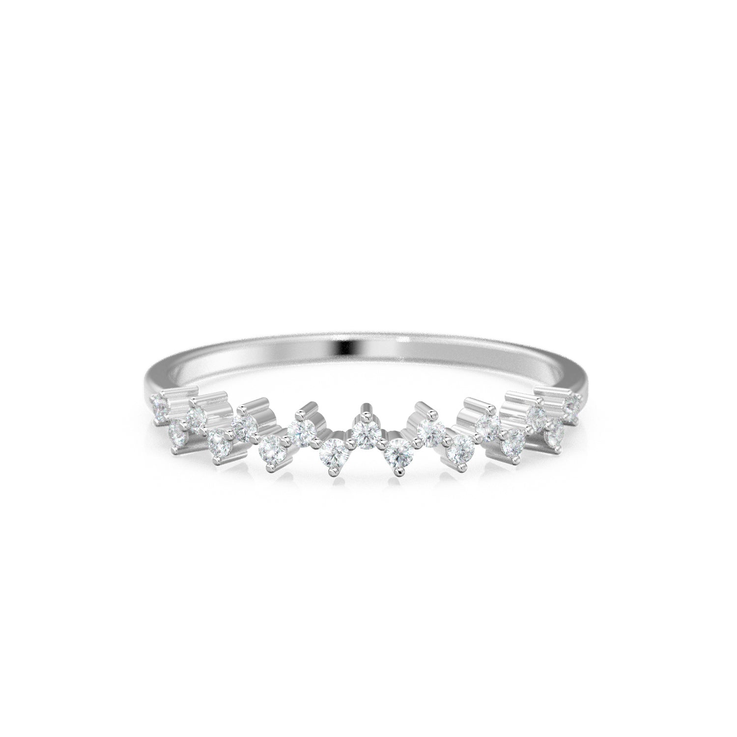 ZigZag Diamond Band in 14k Gold / Prong Set Cluster Diamond Ring / White Diamond Half Eternity Ring / Diamond Wedding Band