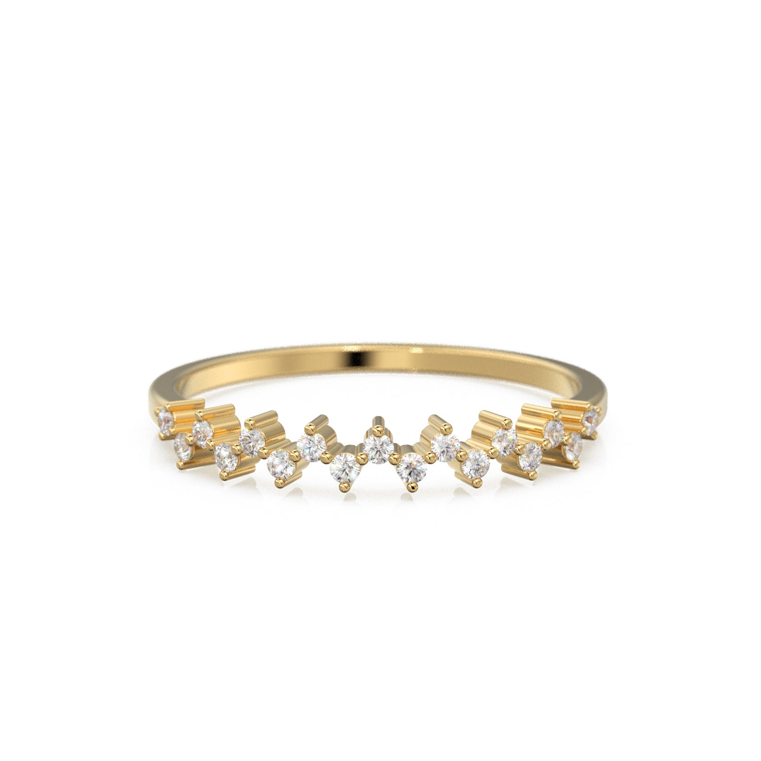 ZigZag Diamond Band in 14k Gold / Prong Set Cluster Diamond Ring / White Diamond Half Eternity Ring / Diamond Wedding Band