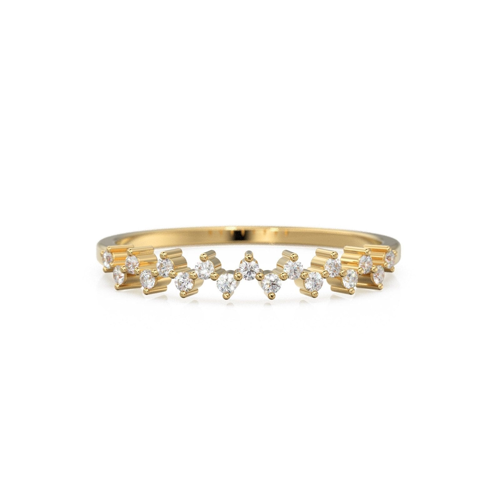 ZigZag Diamond Band in 14k Gold / Prong Set Cluster Diamond Ring / White Diamond Half Eternity Ring / Diamond Wedding Band