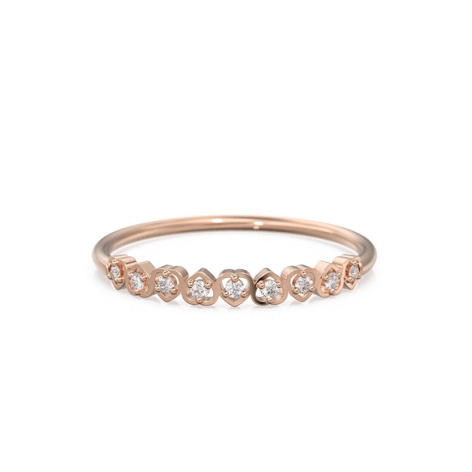 Heart Diamond Band in 14k Gold / Heart Diamond Ring / Gold Band White Diamond Ring / Genuine Diamond Wedding Band