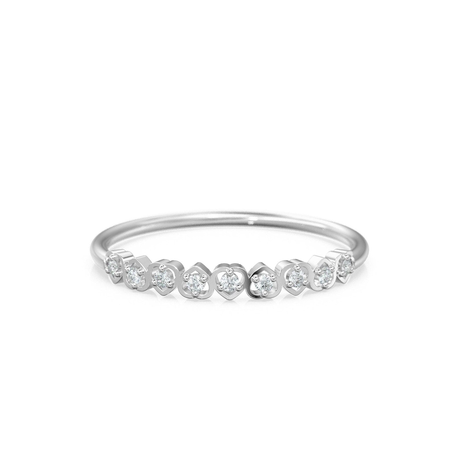 Heart Diamond Band in 14k Gold / Heart Diamond Ring / Gold Band White Diamond Ring / Genuine Diamond Wedding Band