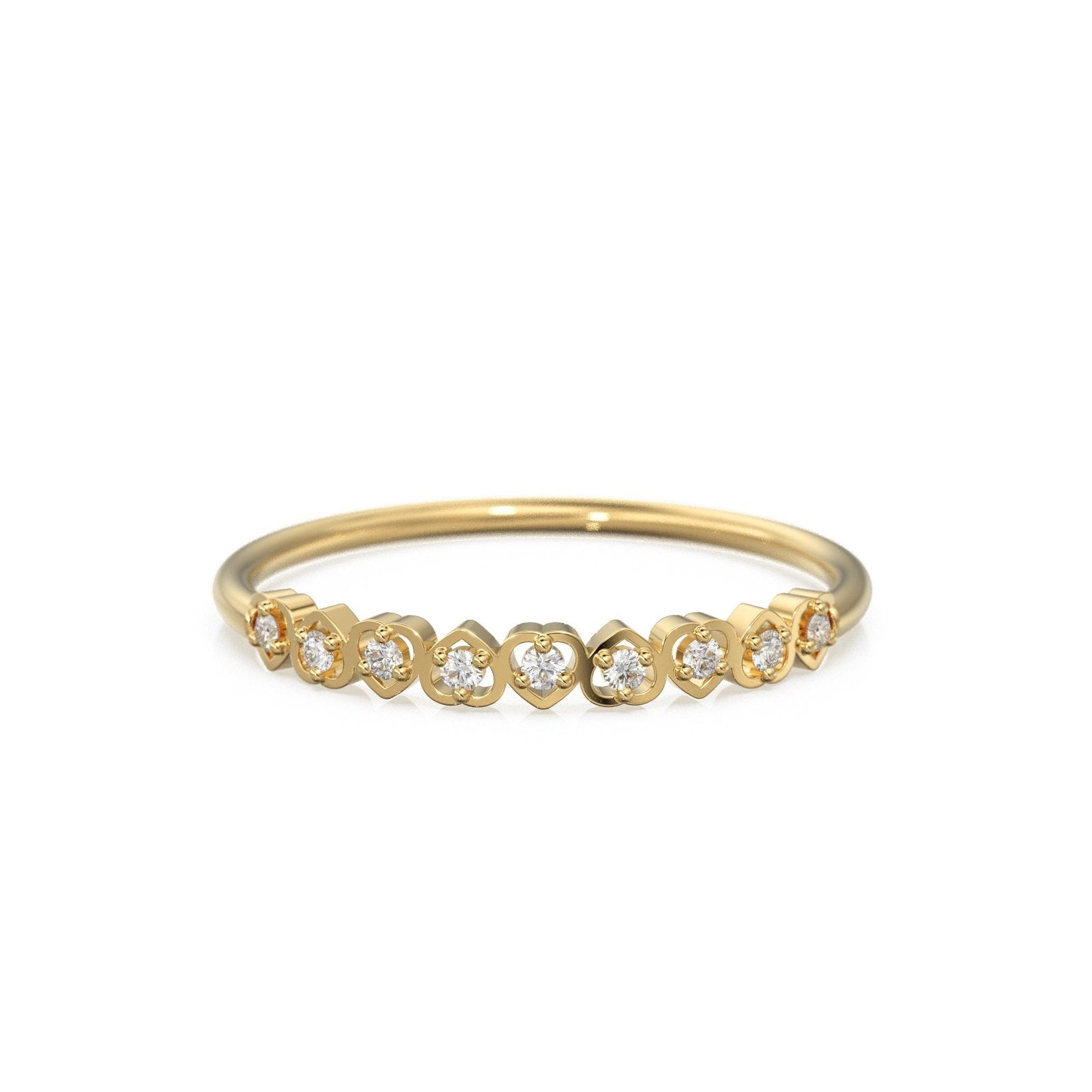 Heart Diamond Band in 14k Gold / Heart Diamond Ring / Gold Band White Diamond Ring / Genuine Diamond Wedding Band