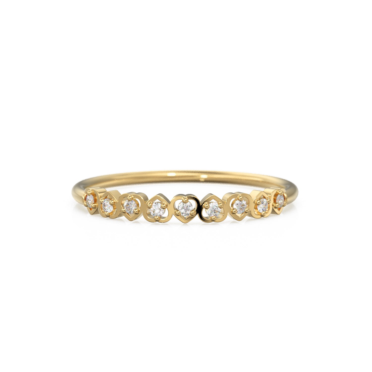 Heart Diamond Band in 14k Gold / Heart Diamond Ring / Gold Band White Diamond Ring / Genuine Diamond Wedding Band