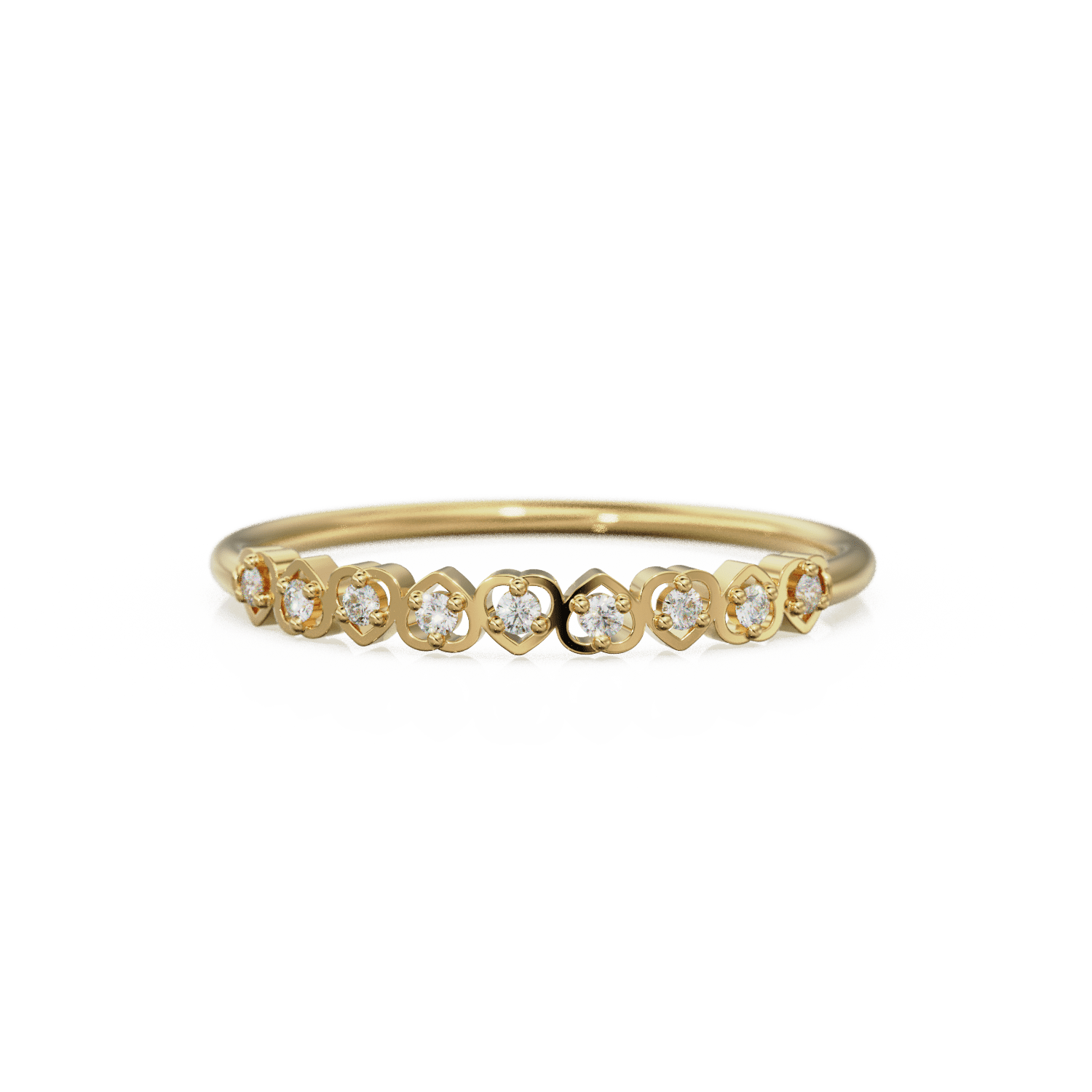 Heart Diamond Band in 14k Gold / Heart Diamond Ring / Gold Band White Diamond Ring / Genuine Diamond Wedding Band