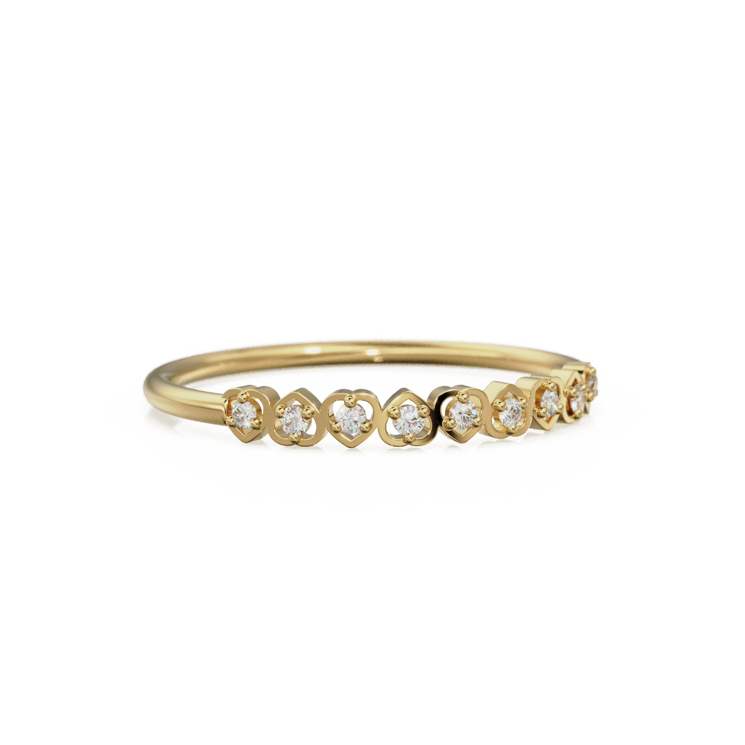 Heart Diamond Band in 14k Gold / Heart Diamond Ring / Gold Band White Diamond Ring / Genuine Diamond Wedding Band