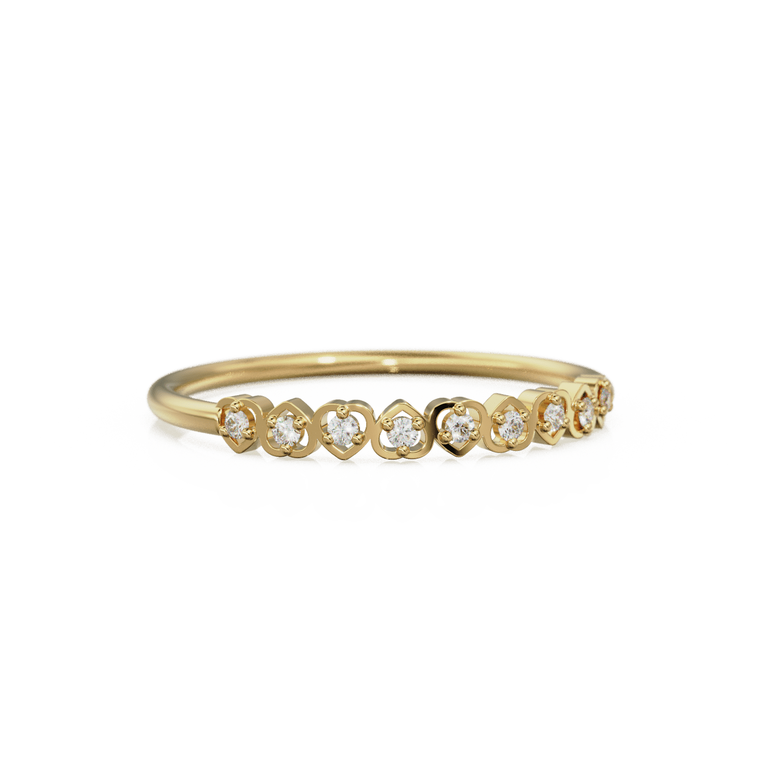 Heart Diamond Band in 14k Gold / Heart Diamond Ring / Gold Band White Diamond Ring / Genuine Diamond Wedding Band