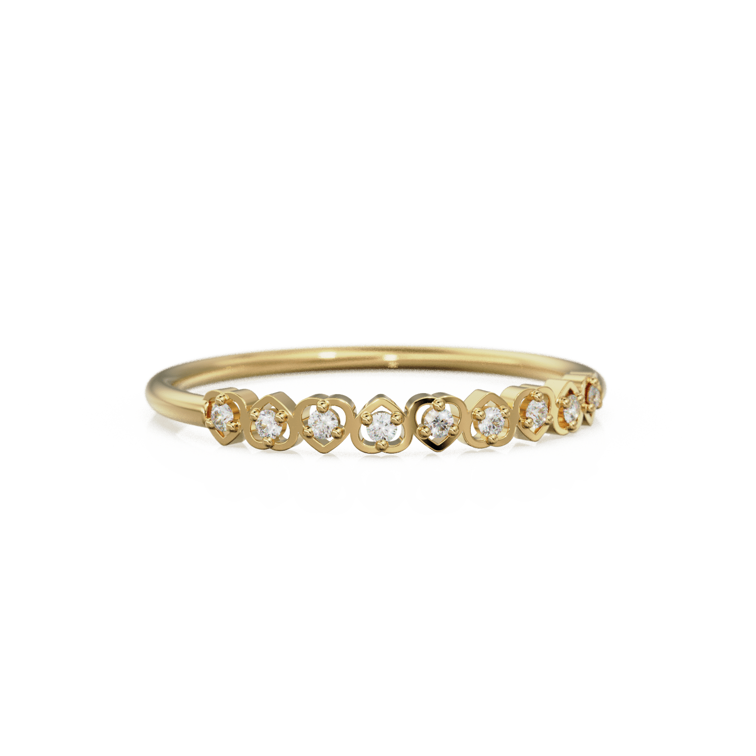 Heart Diamond Band in 14k Gold / Heart Diamond Ring / Gold Band White Diamond Ring / Genuine Diamond Wedding Band