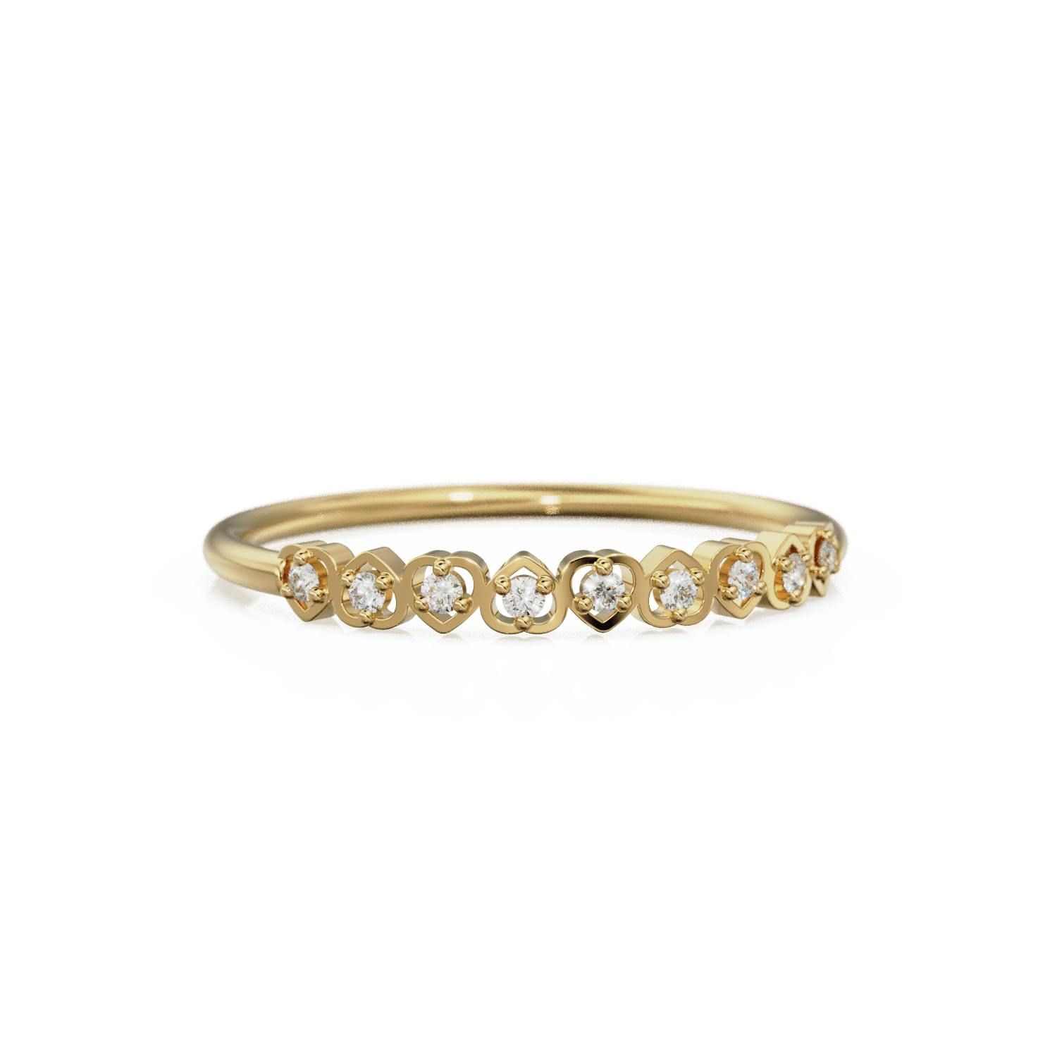 Heart Diamond Band in 14k Gold / Heart Diamond Ring / Gold Band White Diamond Ring / Genuine Diamond Wedding Band