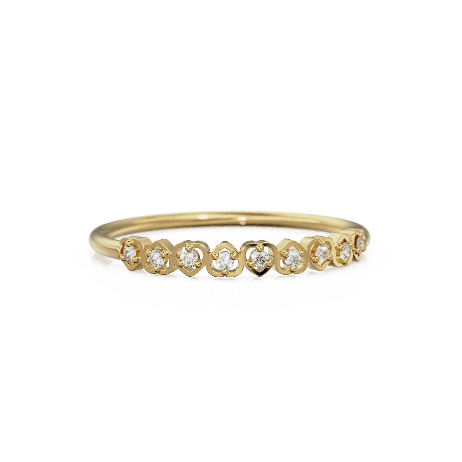 Heart Diamond Band in 14k Gold / Heart Diamond Ring / Gold Band White Diamond Ring / Genuine Diamond Wedding Band