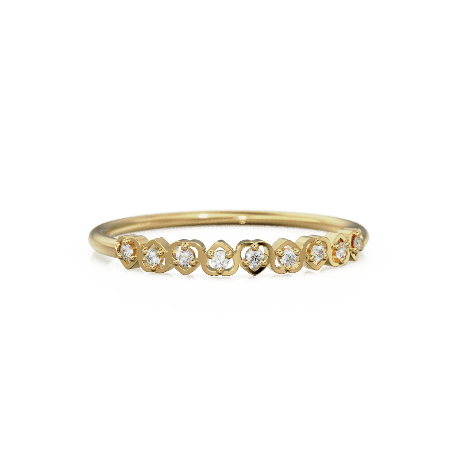 Heart Diamond Band in 14k Gold / Heart Diamond Ring / Gold Band White Diamond Ring / Genuine Diamond Wedding Band