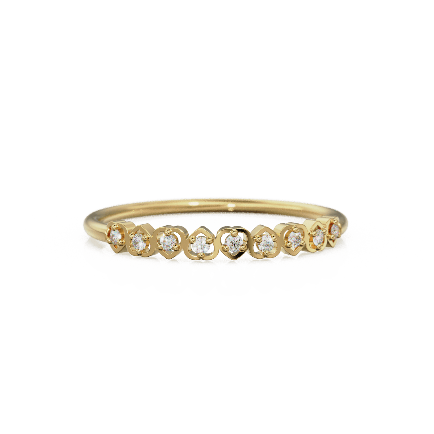 Heart Diamond Band in 14k Gold / Heart Diamond Ring / Gold Band White Diamond Ring / Genuine Diamond Wedding Band