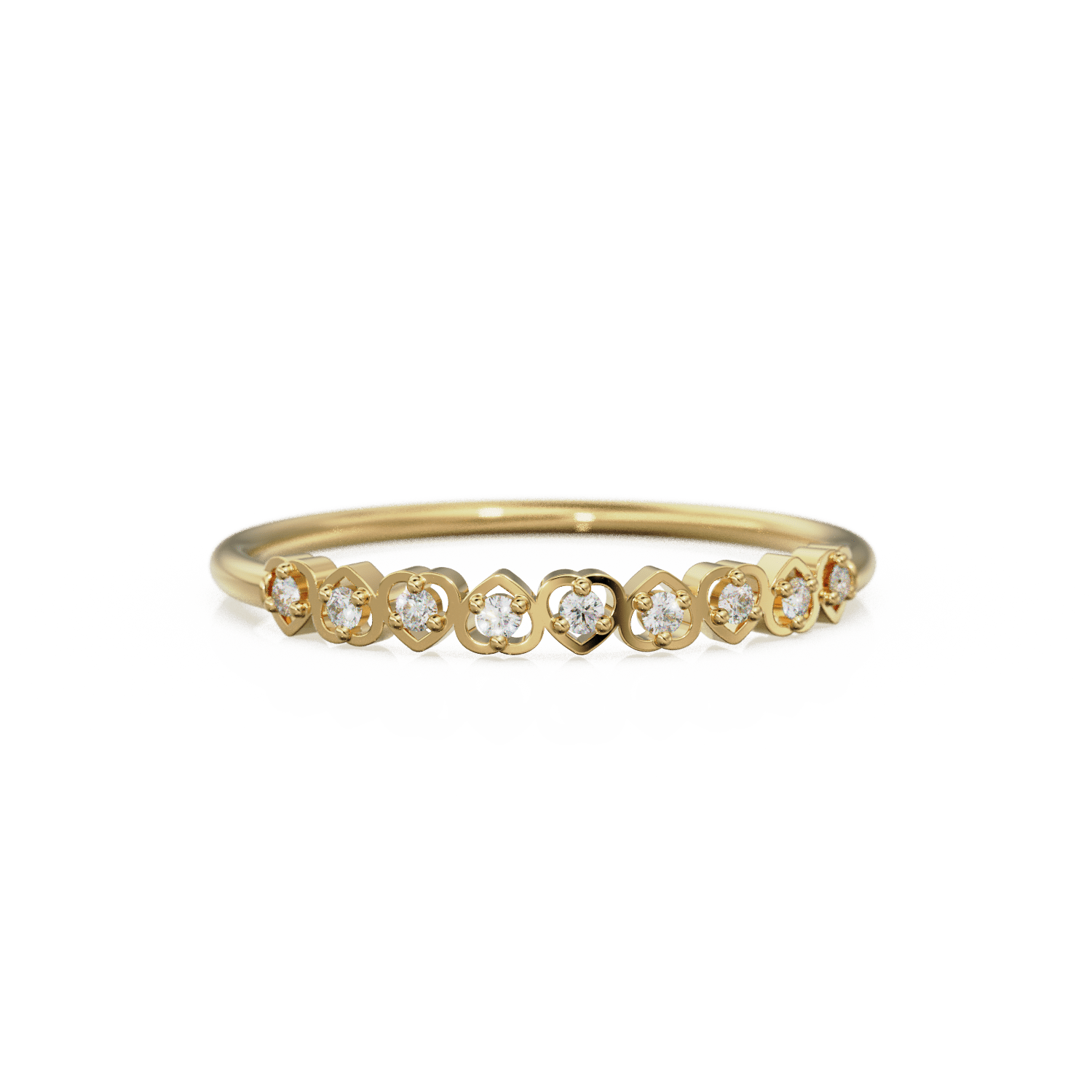 Heart Diamond Band in 14k Gold / Heart Diamond Ring / Gold Band White Diamond Ring / Genuine Diamond Wedding Band