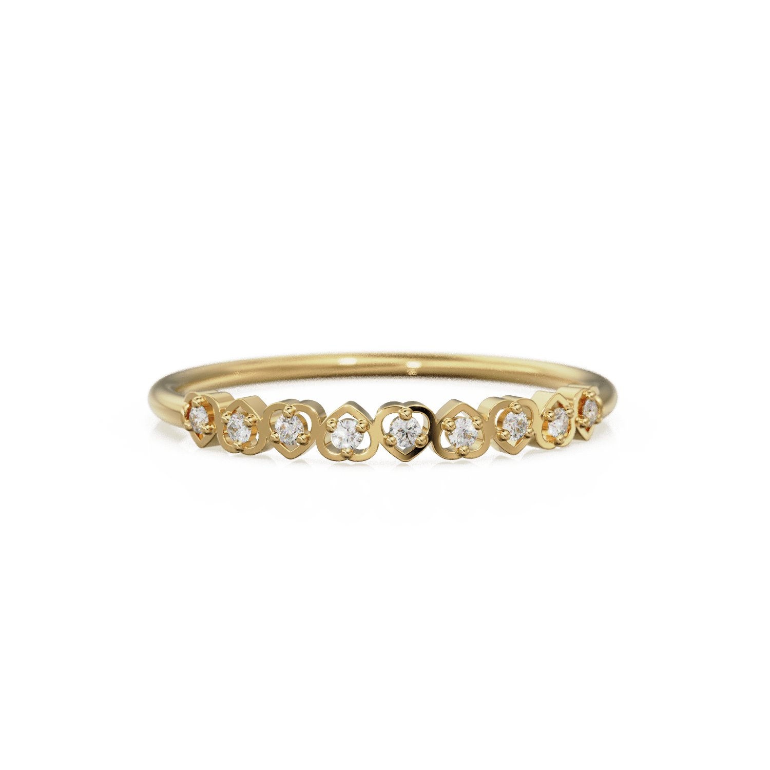 Heart Diamond Band in 14k Gold / Heart Diamond Ring / Gold Band White Diamond Ring / Genuine Diamond Wedding Band