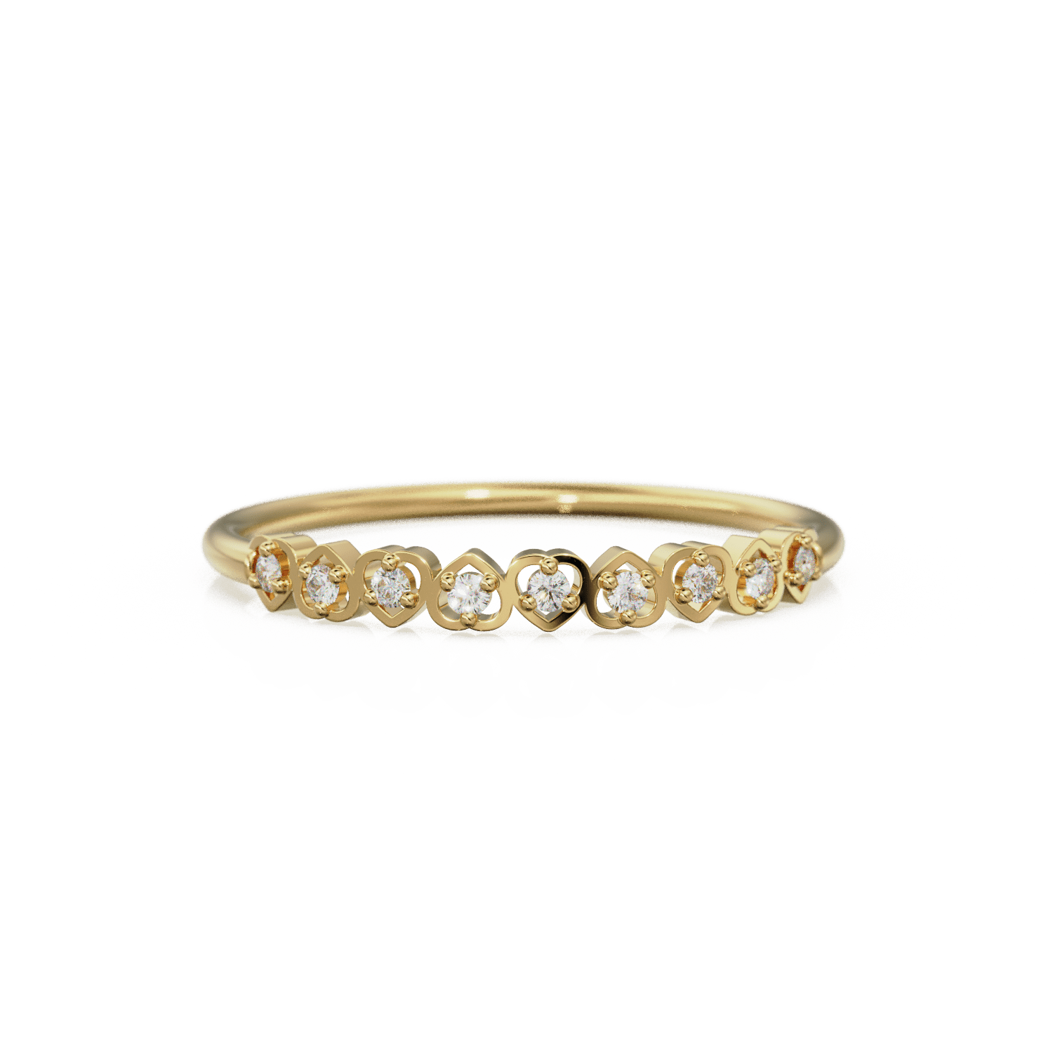 Heart Diamond Band in 14k Gold / Heart Diamond Ring / Gold Band White Diamond Ring / Genuine Diamond Wedding Band