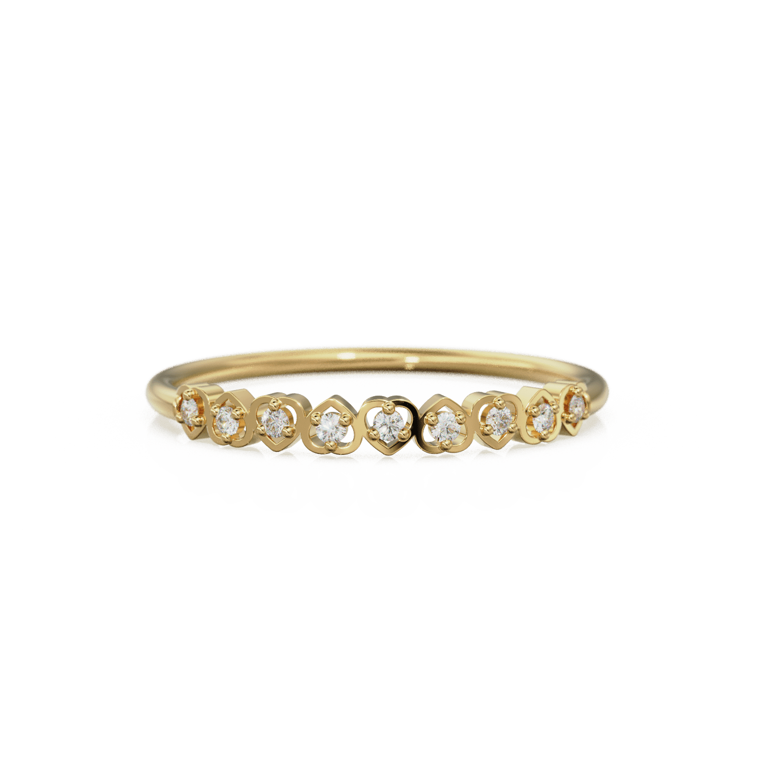 Heart Diamond Band in 14k Gold / Heart Diamond Ring / Gold Band White Diamond Ring / Genuine Diamond Wedding Band