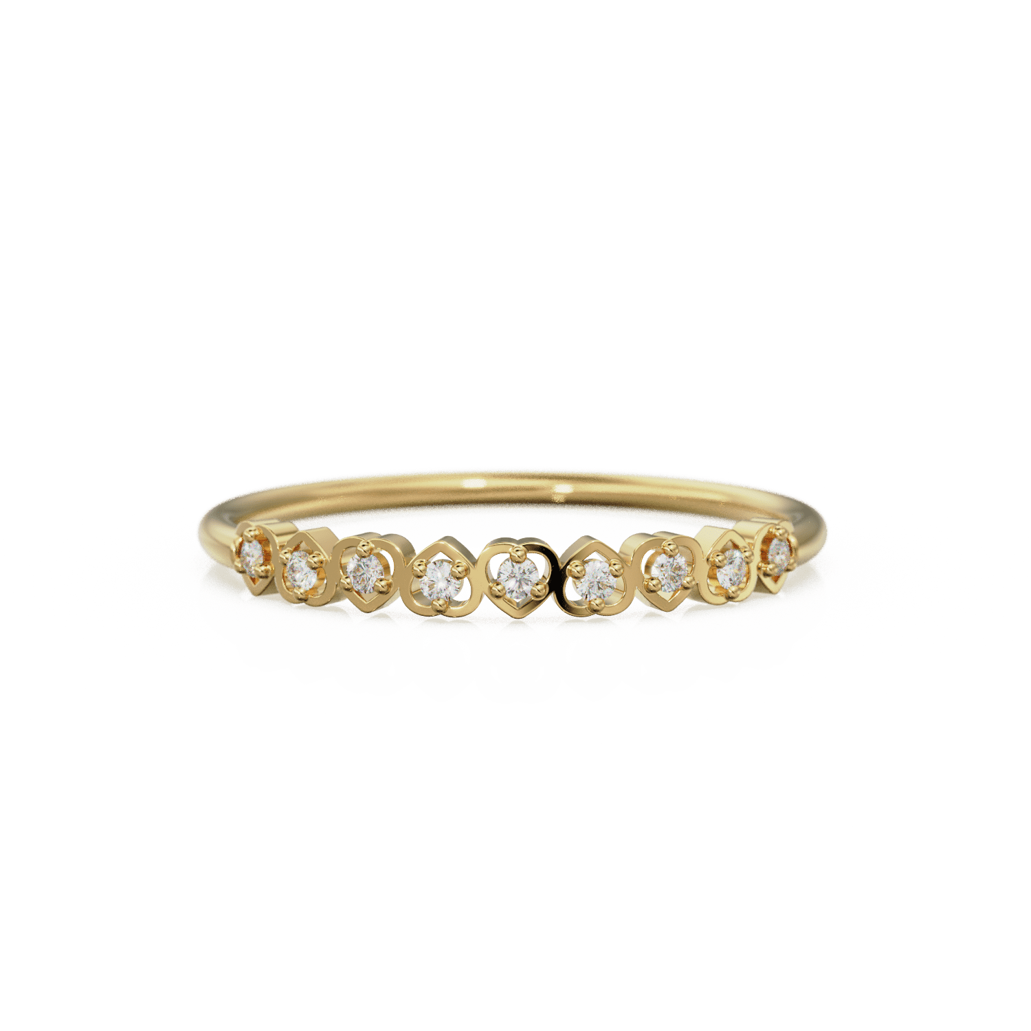 Heart Diamond Band in 14k Gold / Heart Diamond Ring / Gold Band White Diamond Ring / Genuine Diamond Wedding Band