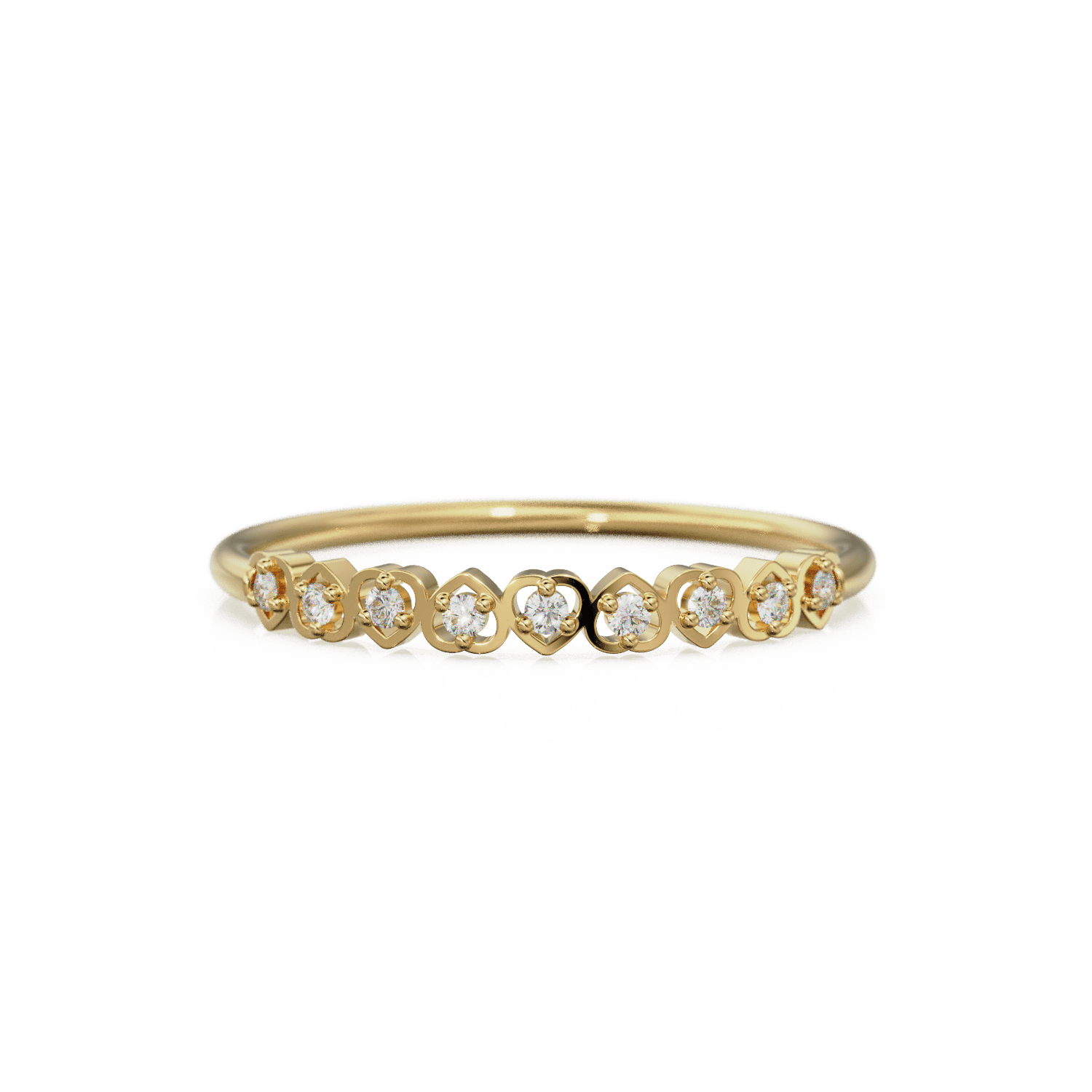Heart Diamond Band in 14k Gold / Heart Diamond Ring / Gold Band White Diamond Ring / Genuine Diamond Wedding Band