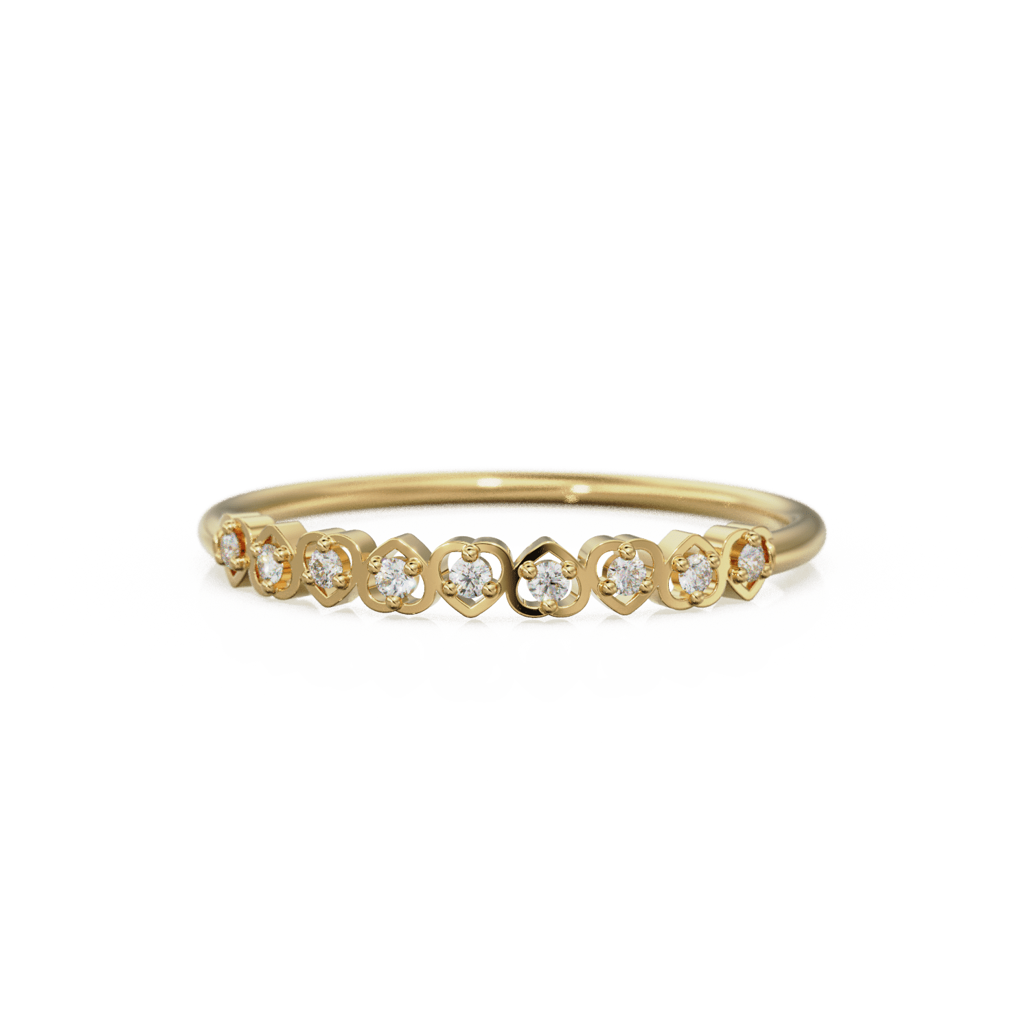 Heart Diamond Band in 14k Gold / Heart Diamond Ring / Gold Band White Diamond Ring / Genuine Diamond Wedding Band