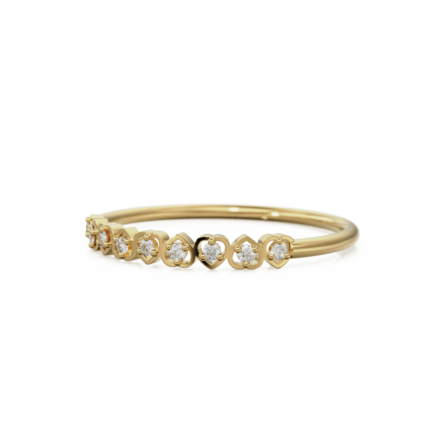 Heart Diamond Band in 14k Gold / Heart Diamond Ring / Gold Band White Diamond Ring / Genuine Diamond Wedding Band