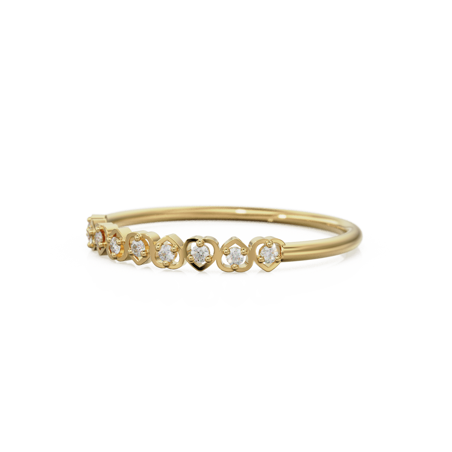 Heart Diamond Band in 14k Gold / Heart Diamond Ring / Gold Band White Diamond Ring / Genuine Diamond Wedding Band