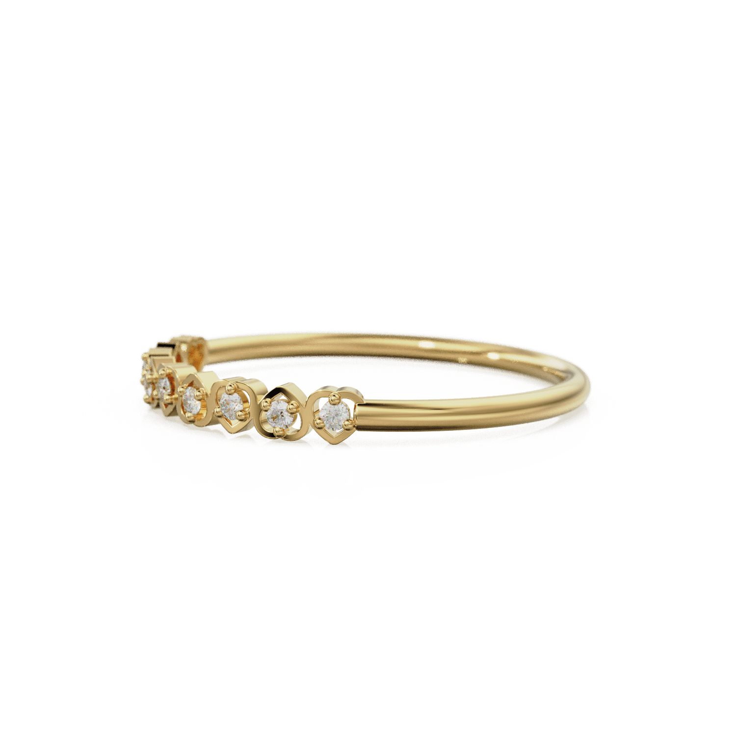 Heart Diamond Band in 14k Gold / Heart Diamond Ring / Gold Band White Diamond Ring / Genuine Diamond Wedding Band