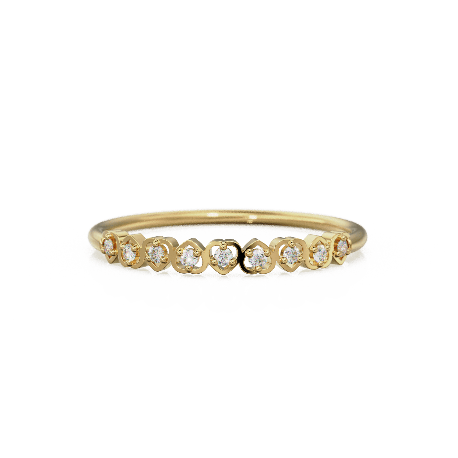 Heart Diamond Band in 14k Gold / Heart Diamond Ring / Gold Band White Diamond Ring / Genuine Diamond Wedding Band