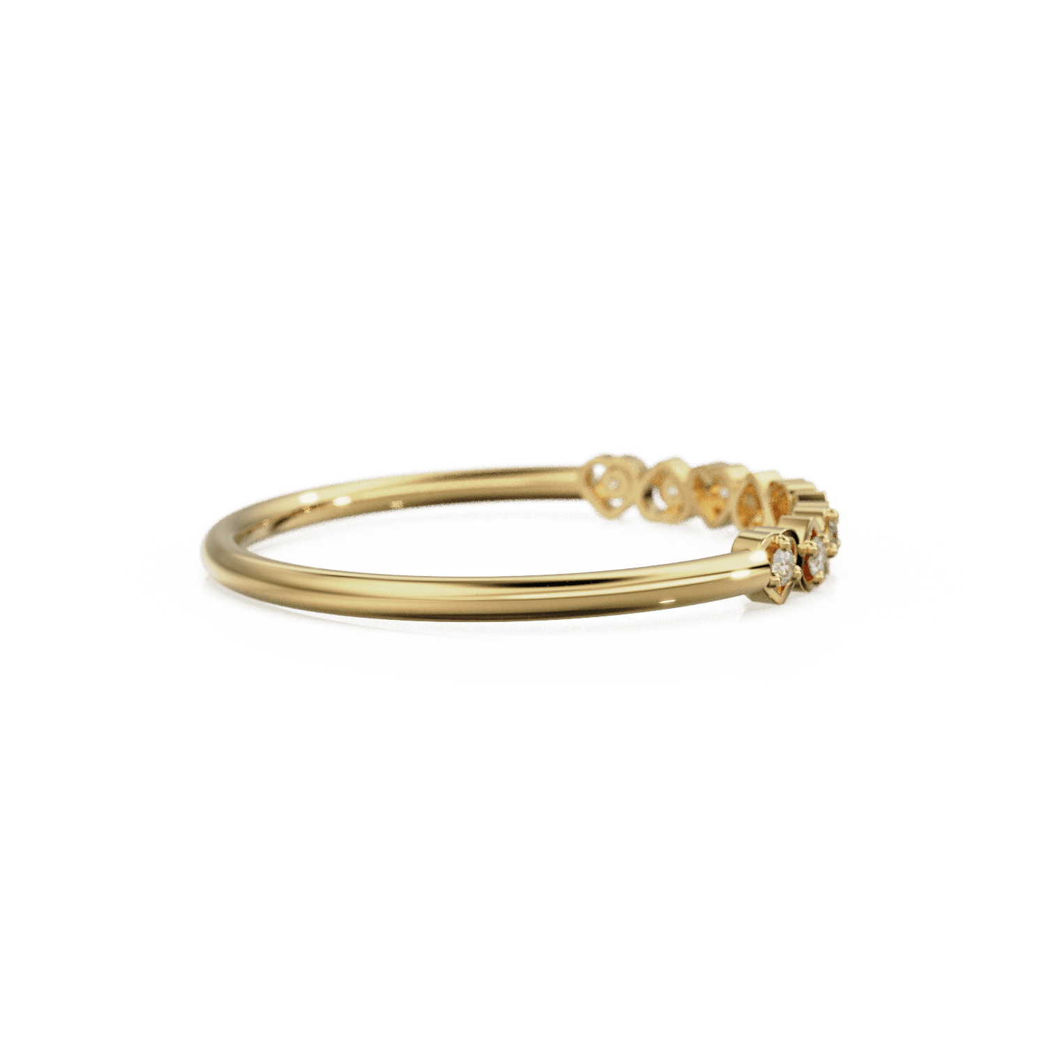 Heart Diamond Band in 14k Gold / Heart Diamond Ring / Gold Band White Diamond Ring / Genuine Diamond Wedding Band