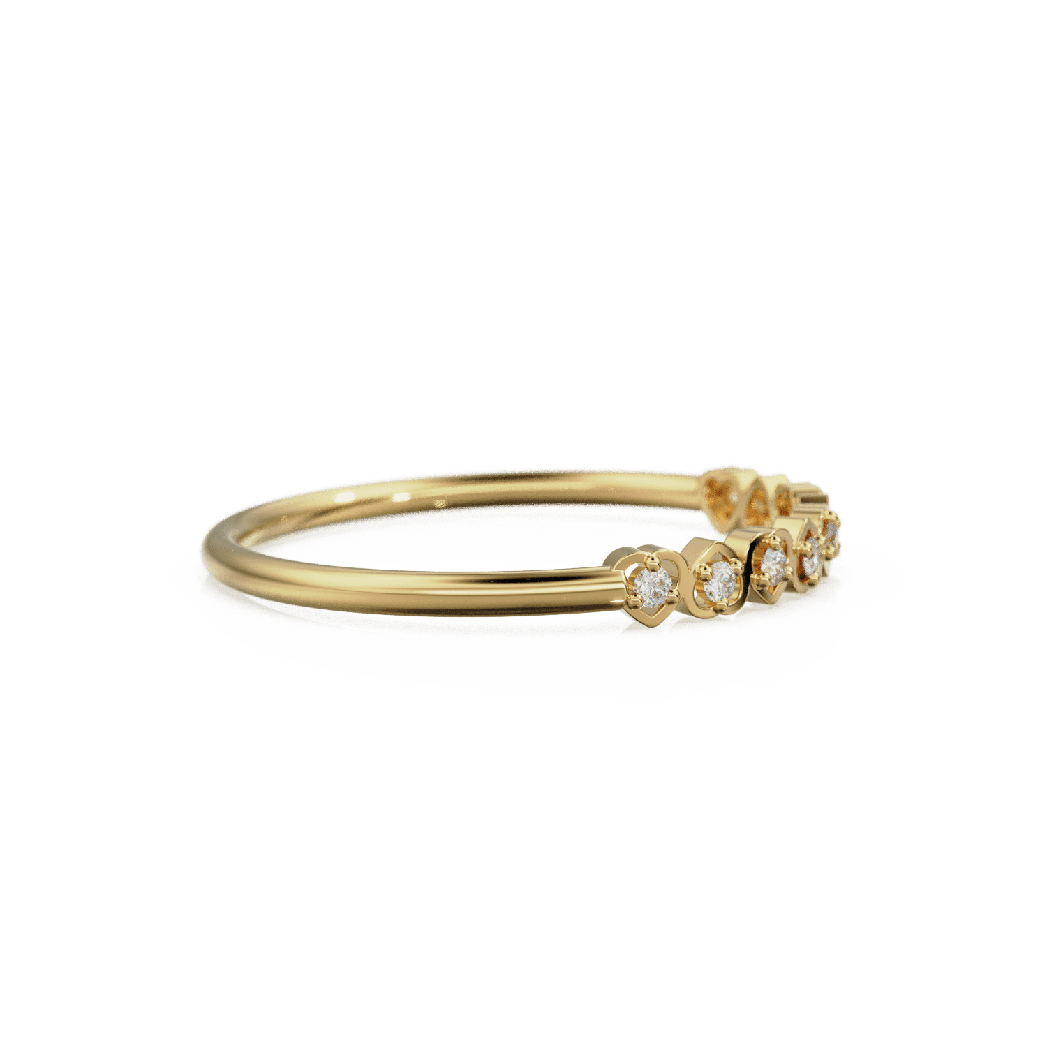 Heart Diamond Band in 14k Gold / Heart Diamond Ring / Gold Band White Diamond Ring / Genuine Diamond Wedding Band