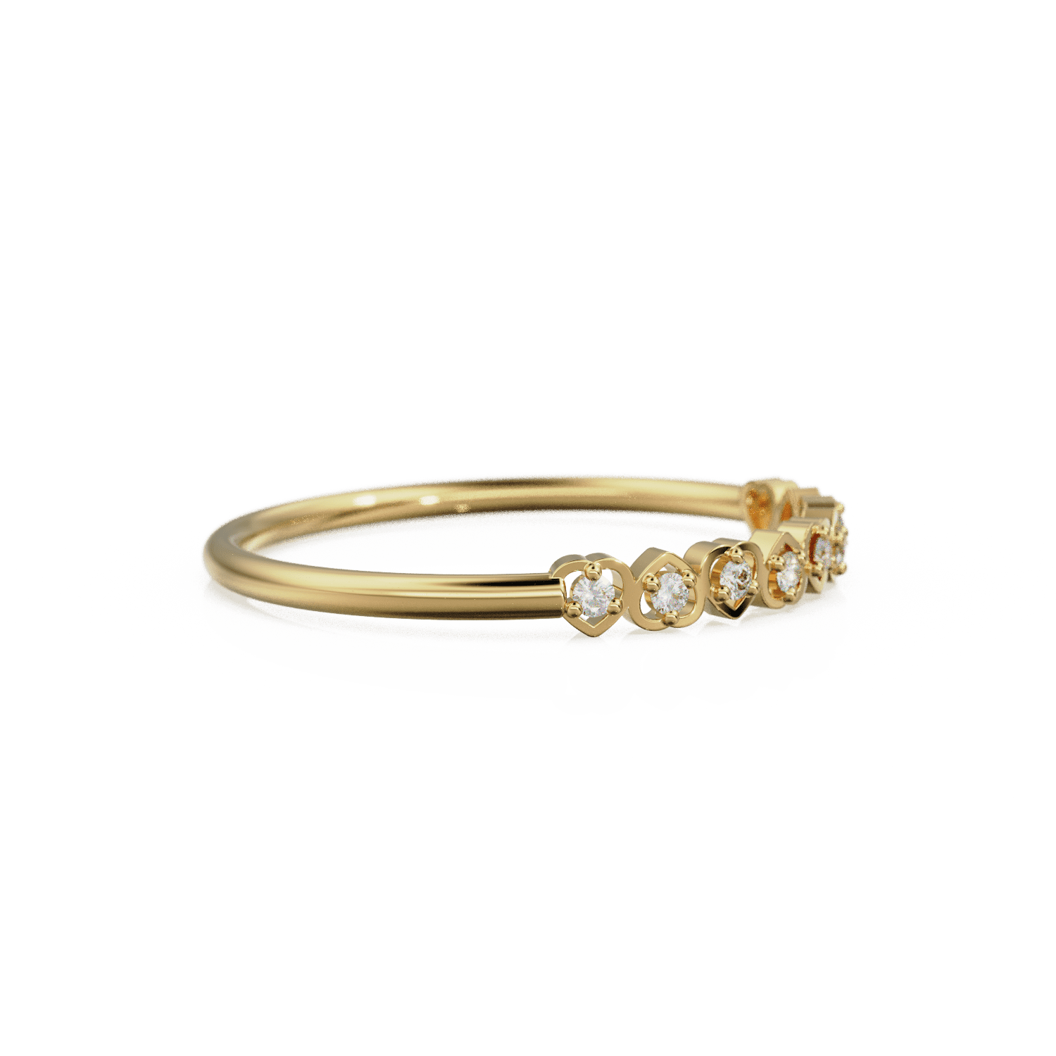 Heart Diamond Band in 14k Gold / Heart Diamond Ring / Gold Band White Diamond Ring / Genuine Diamond Wedding Band