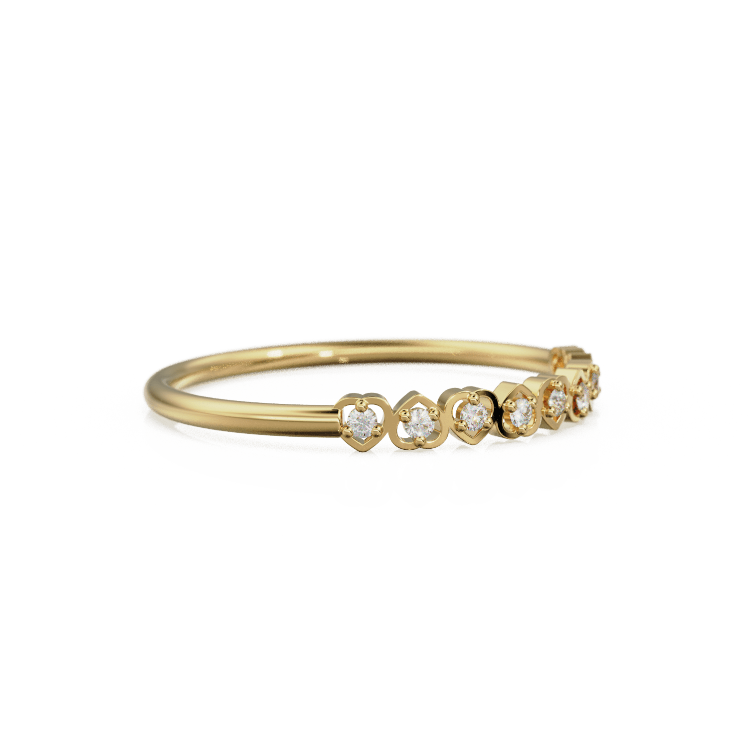 Heart Diamond Band in 14k Gold / Heart Diamond Ring / Gold Band White Diamond Ring / Genuine Diamond Wedding Band