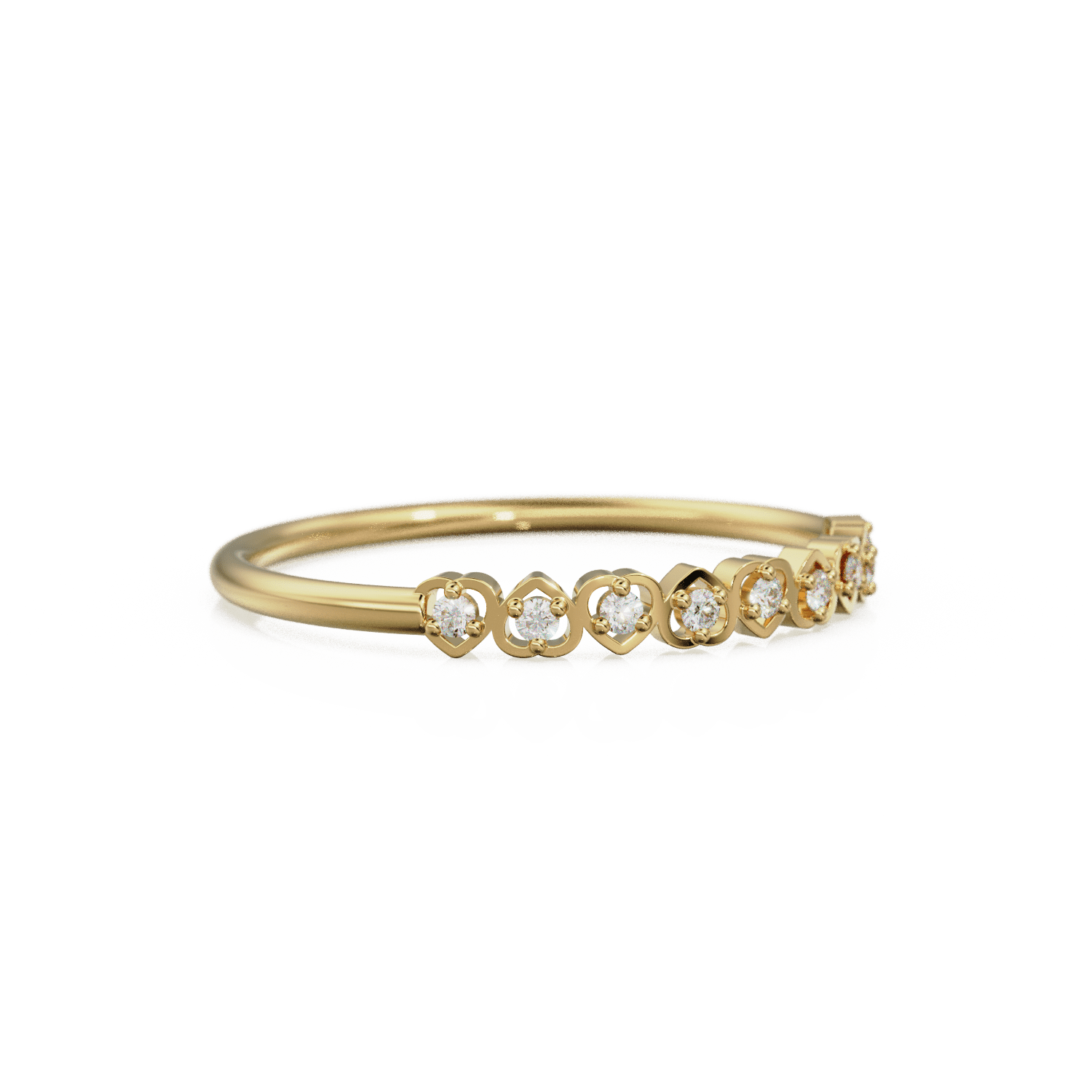 Heart Diamond Band in 14k Gold / Heart Diamond Ring / Gold Band White Diamond Ring / Genuine Diamond Wedding Band