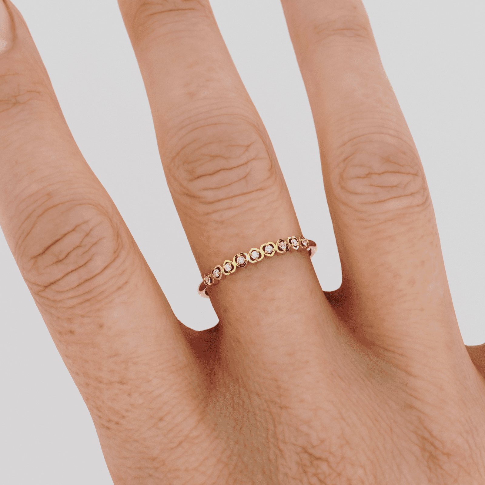 Heart Diamond Band in 14k Gold / Heart Diamond Ring / Gold Band White Diamond Ring / Genuine Diamond Wedding Band