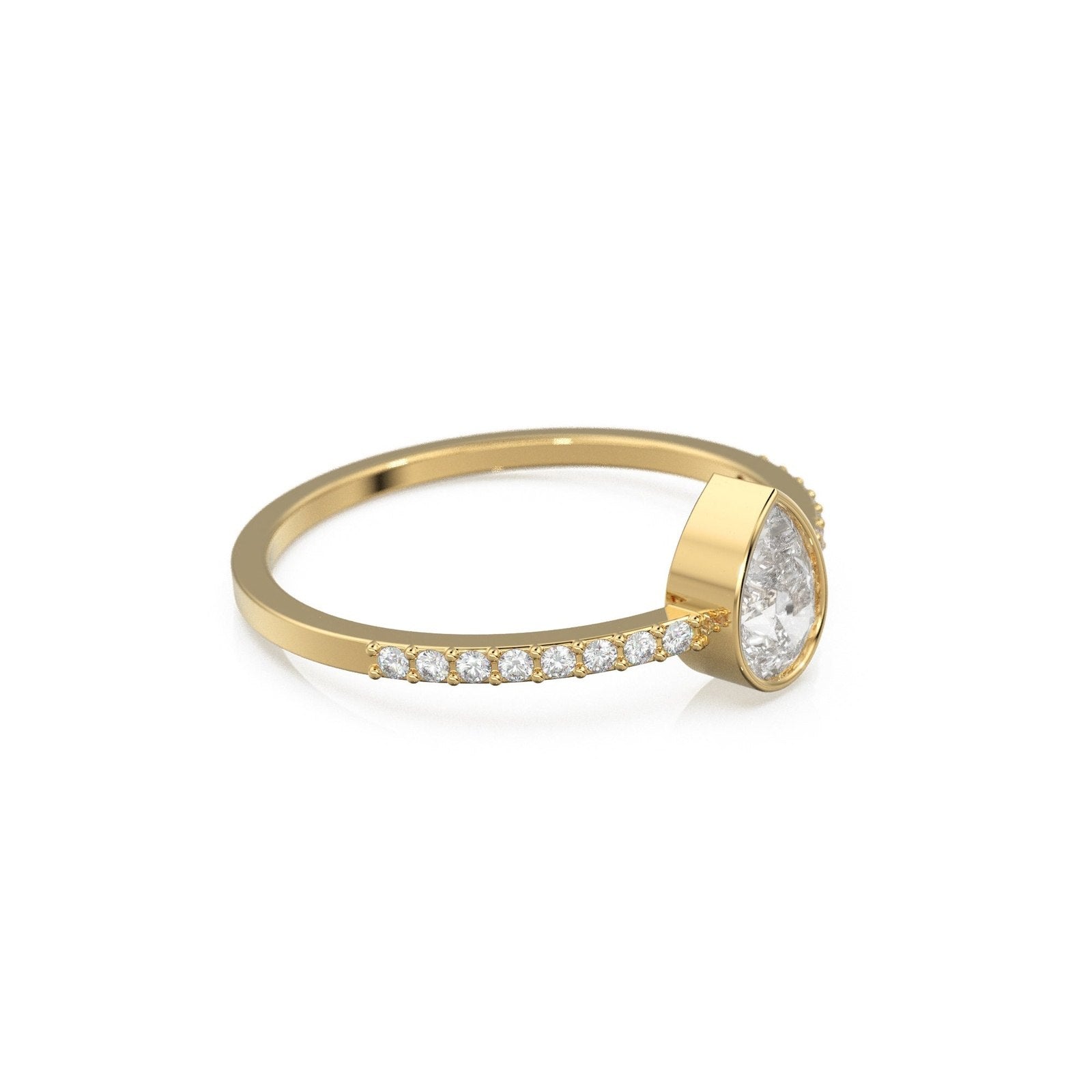 Solitaire Pear Diamond Band in 14k Gold / Solitaire Diamond Ring / Gold Band White Diamond Ring / Solitaire Diamond Wedding Band