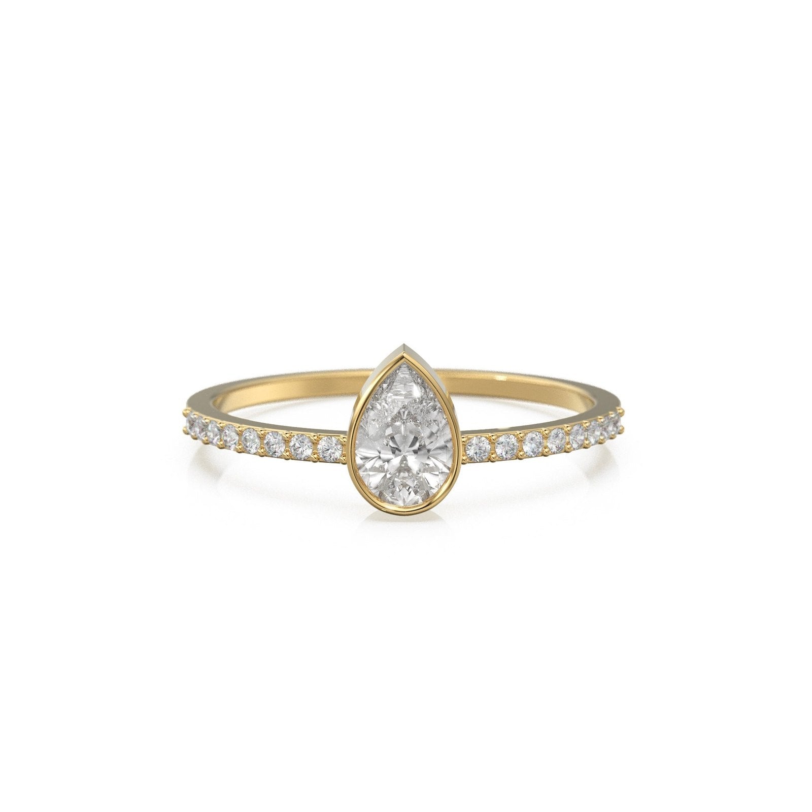 Solitaire Pear Diamond Band in 14k Gold / Solitaire Diamond Ring / Gold Band White Diamond Ring / Solitaire Diamond Wedding Band