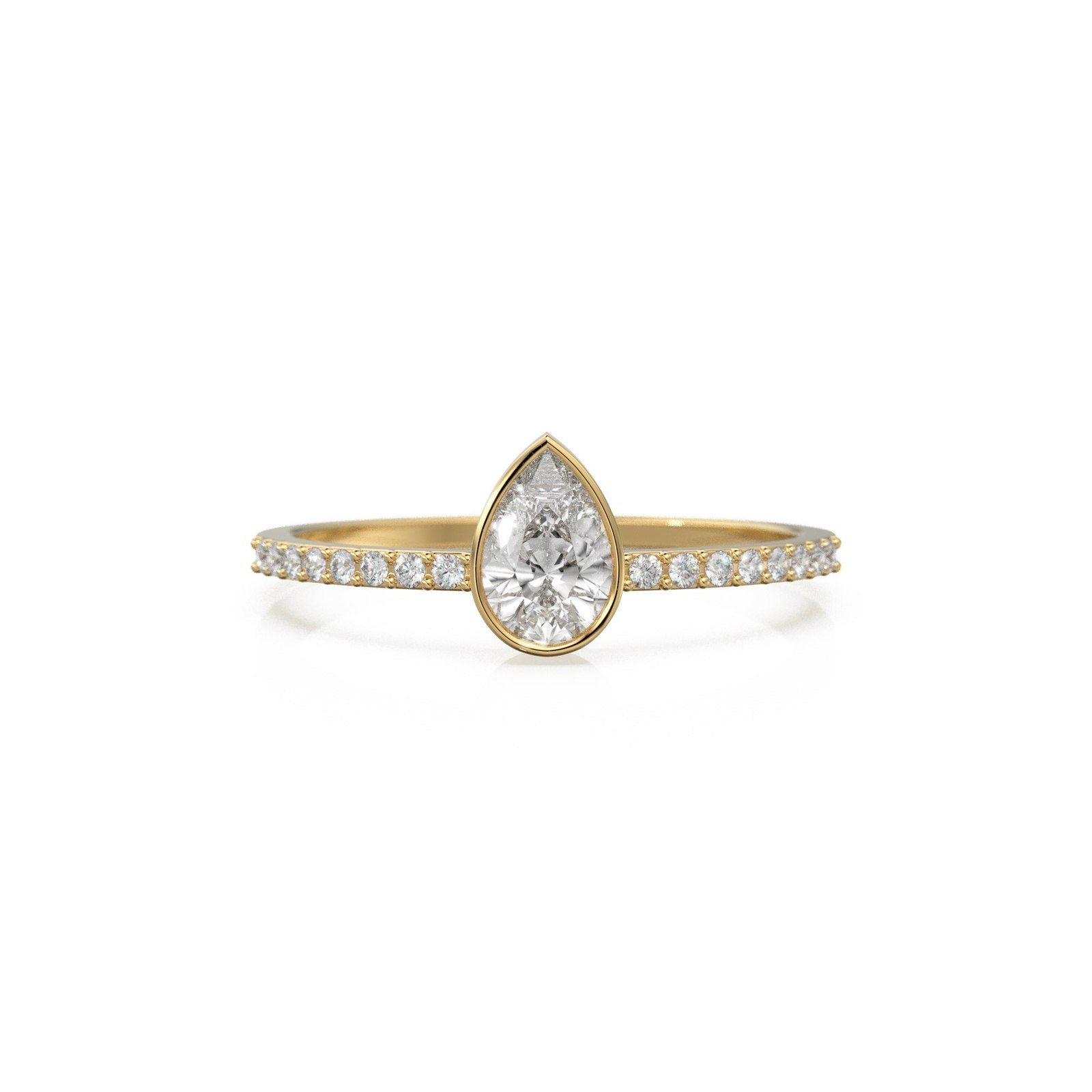 Solitaire Pear Diamond Band in 14k Gold / Solitaire Diamond Ring / Gold Band White Diamond Ring / Solitaire Diamond Wedding Band