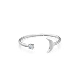 Star & Moon Diamond Band in 14k Gold / Star Brilliant Diamond Ring / Gold Band White Diamond Ring / Genuine Diamond Wedding Band