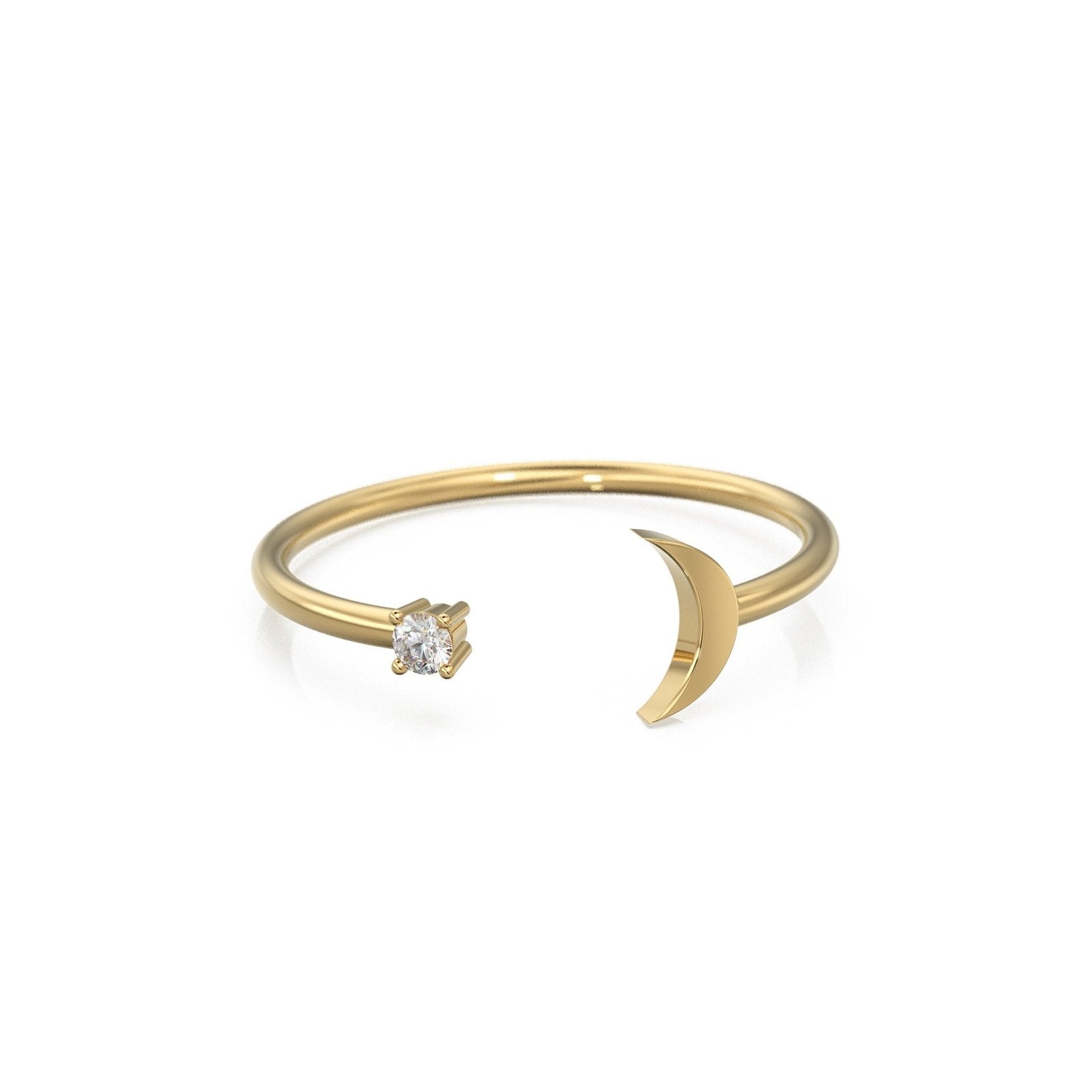 Star & Moon Diamond Band in 14k Gold / Star Brilliant Diamond Ring / Gold Band White Diamond Ring / Genuine Diamond Wedding Band
