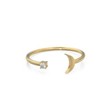 Star & Moon Diamond Band in 14k Gold / Star Brilliant Diamond Ring / Gold Band White Diamond Ring / Genuine Diamond Wedding Band