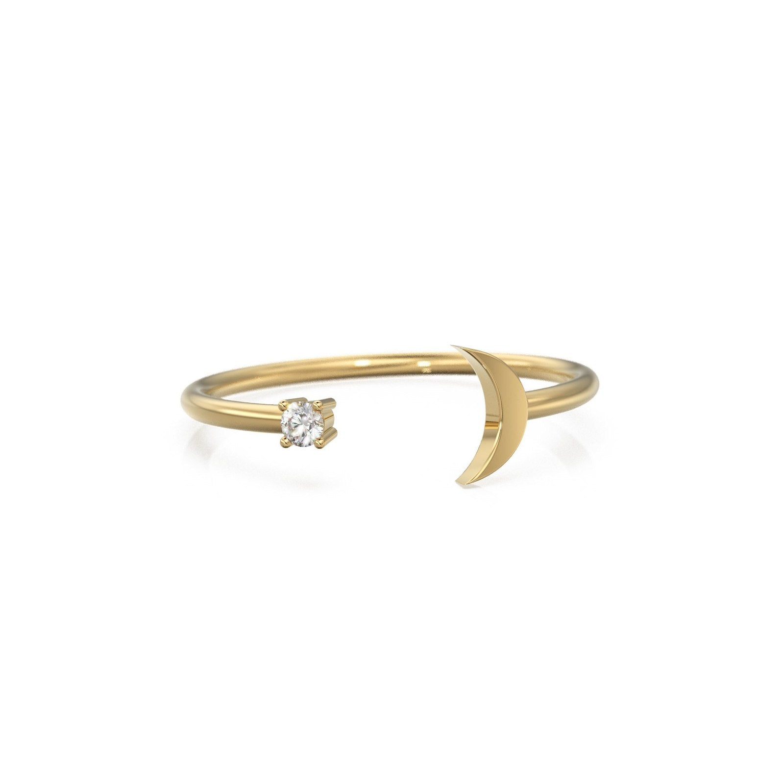 Star & Moon Diamond Band in 14k Gold / Star Brilliant Diamond Ring / Gold Band White Diamond Ring / Genuine Diamond Wedding Band