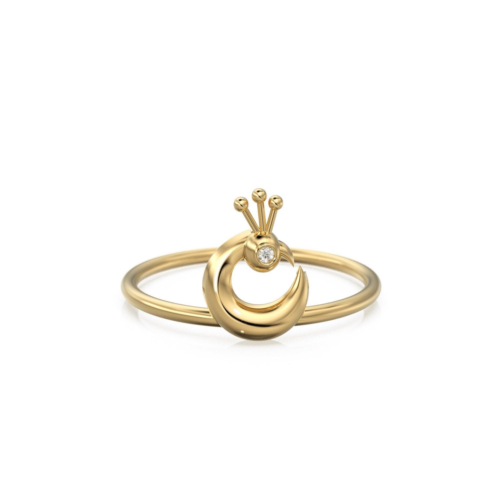 Peacock Diamond Ring in 14k Gold / Moon Tsaooo ring Gold Ring / Crescent Moon Diamond Ring / Bird Gold Ring