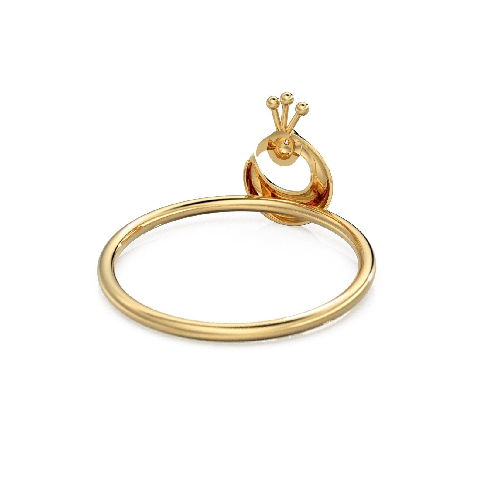Peacock Diamond Ring in 14k Gold / Moon Tsaooo ring Gold Ring / Crescent Moon Diamond Ring / Bird Gold Ring