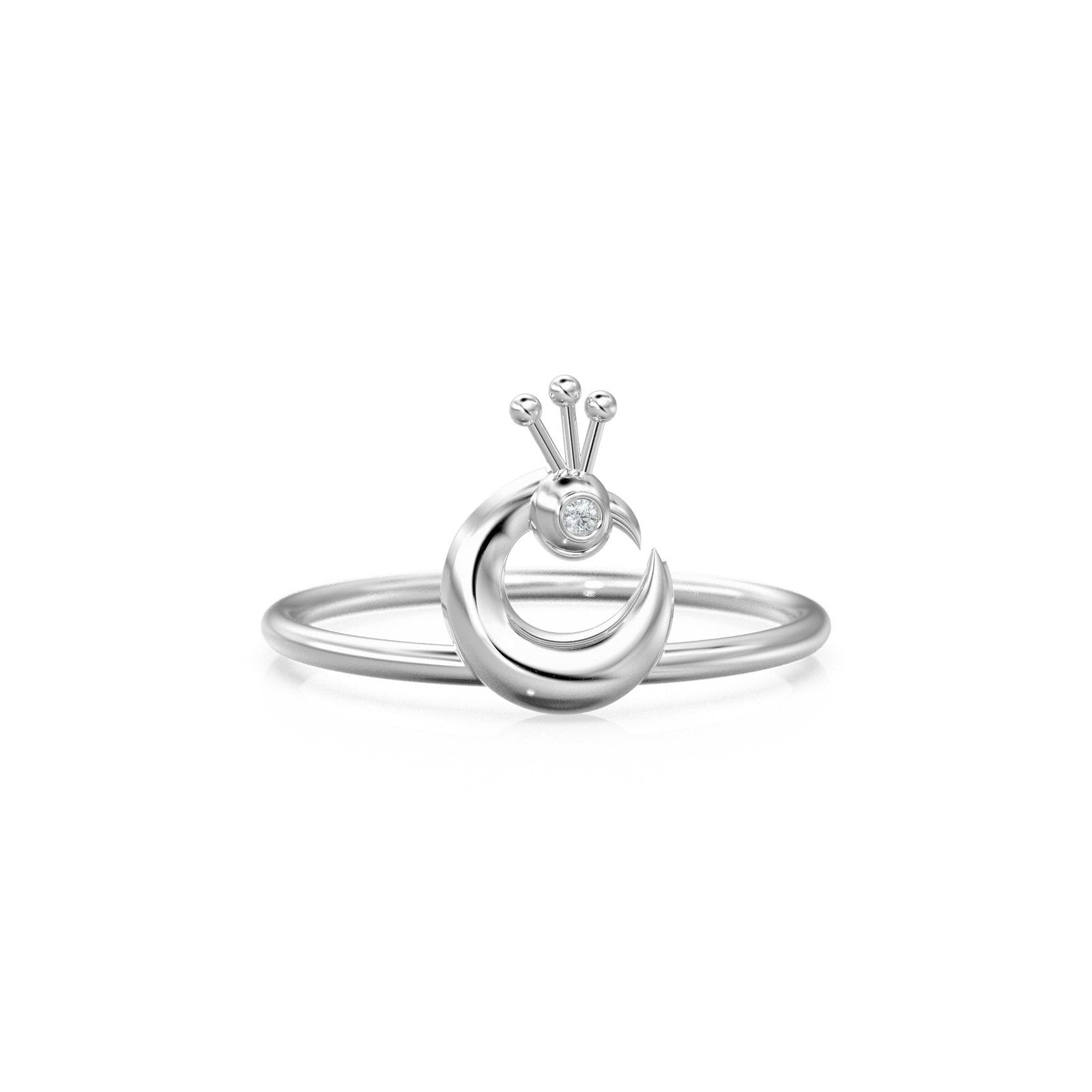 Peacock Diamond Ring in 14k Gold / Moon Tsaooo ring Gold Ring / Crescent Moon Diamond Ring / Bird Gold Ring