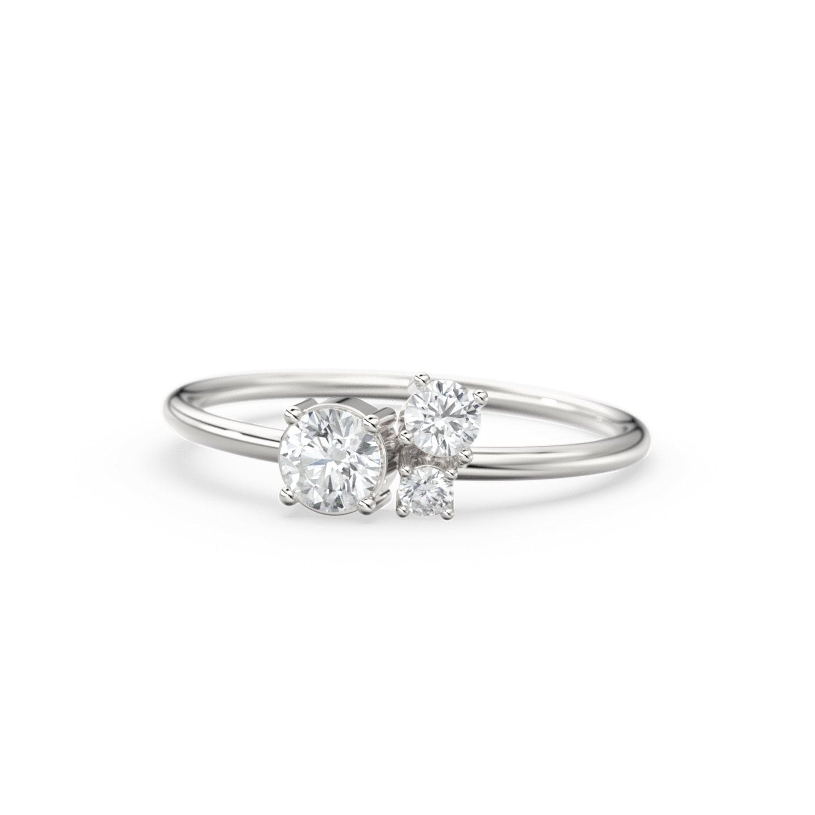 Cluster Diamond Band in 14k Gold / 3 Stone Gold Ring / Gold Band White Diamond Ring / Anniversary Gift
