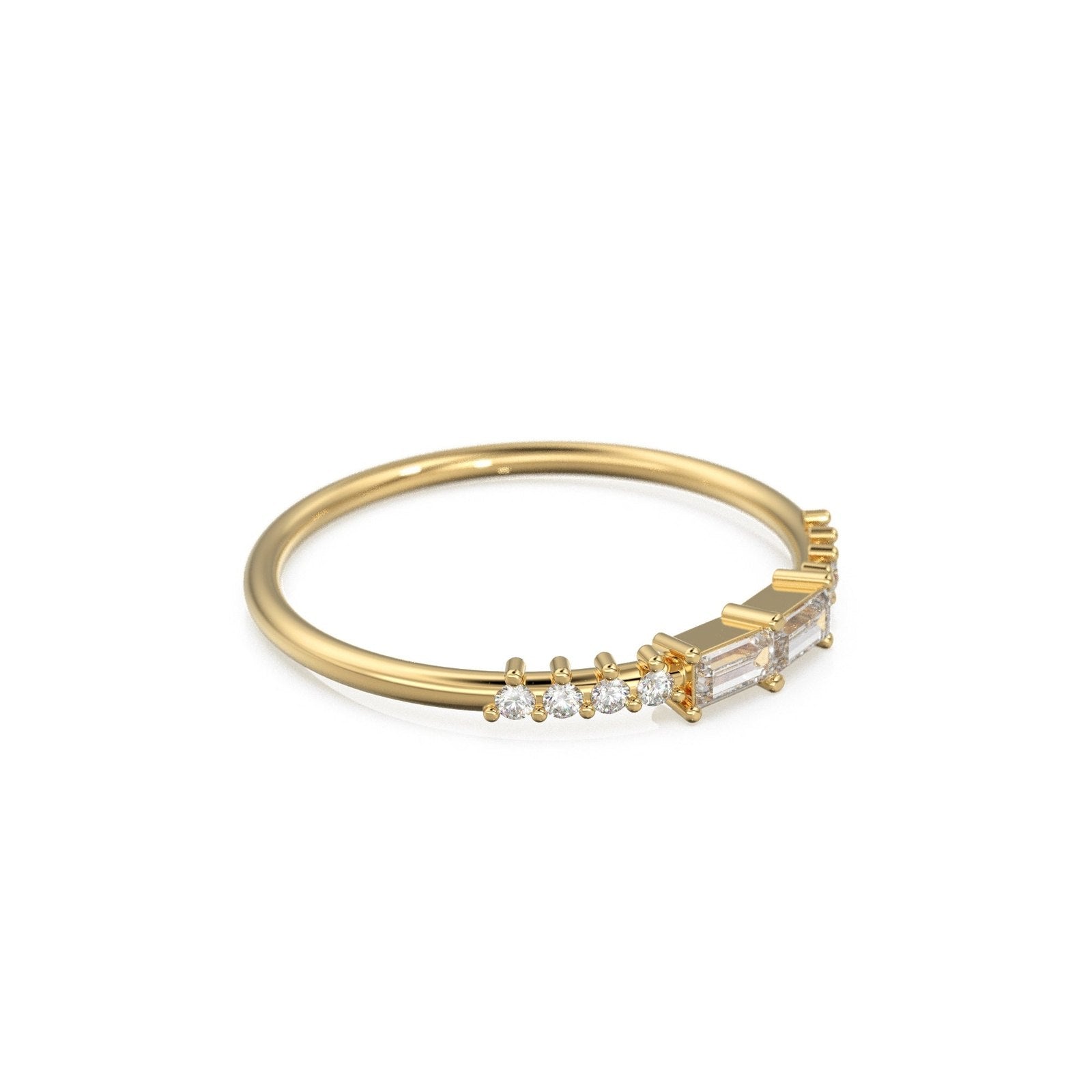 Baguette Ring / 14k Gold Baguette Diamond Stacking Ring / Rose Gold Baguette Ring / Minimalist Baguette Ring / Double Baguette Ring